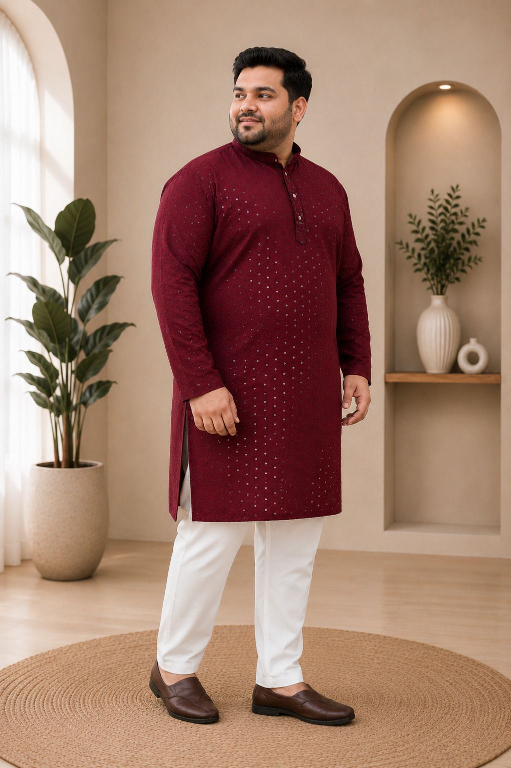heengshi Embellished, Self Design Pure Cotton Straight Kurta for Men-picture-15