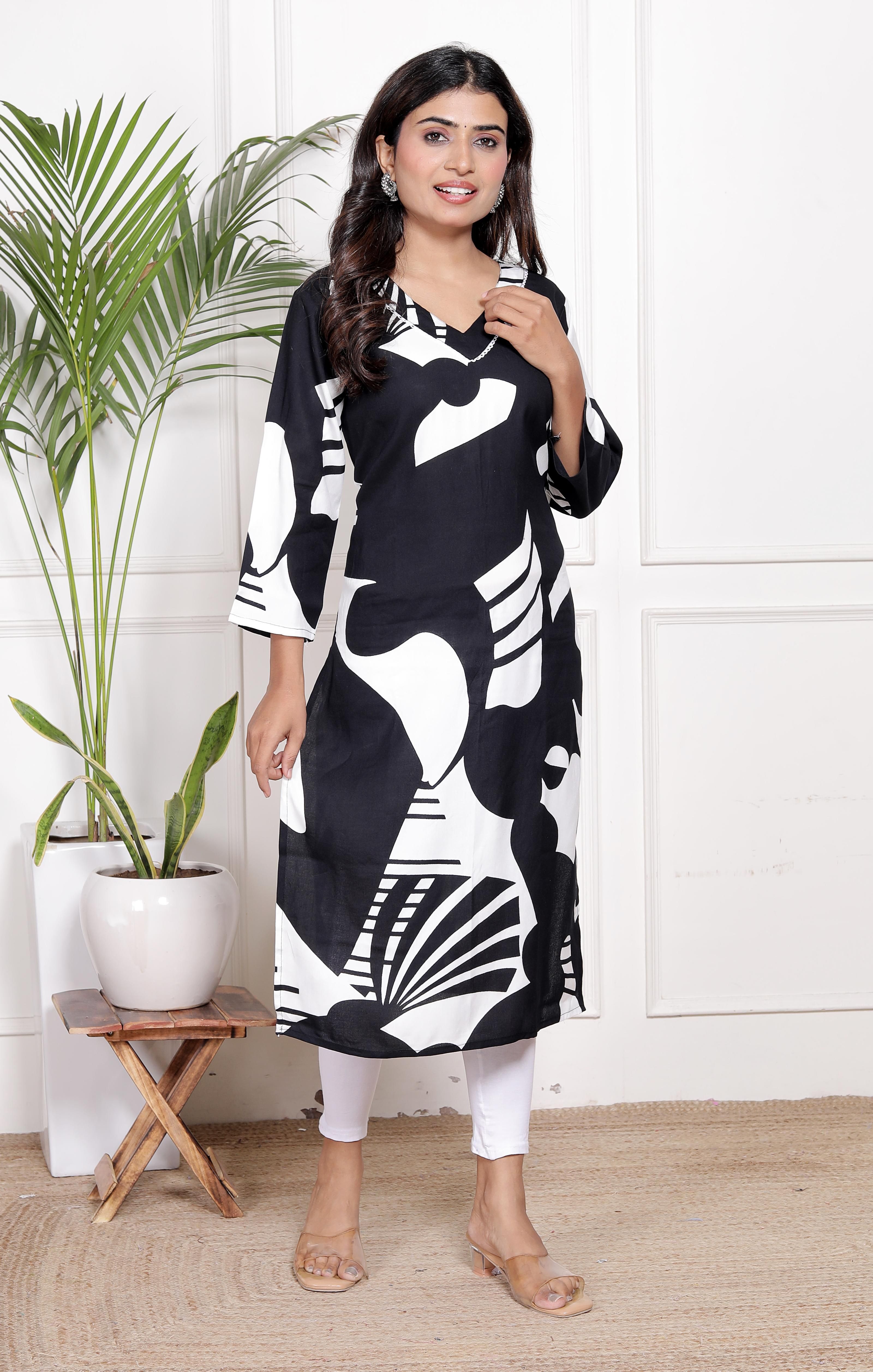 Floral Print Viscose Rayon Straight Kurta for Women-image-40