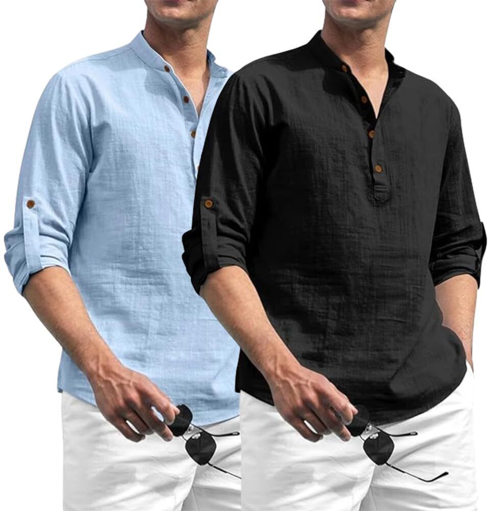 amritenterprise Pack of 2 Solid Pure Cotton Straight Kurta for Men-picture-36