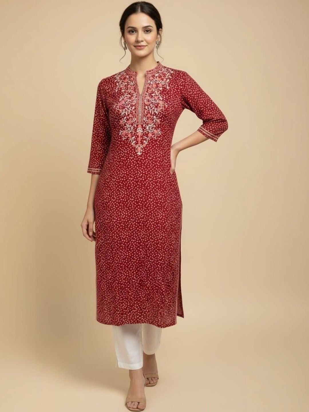 Self Design Viscose Rayon Straight Kurta for Women-image-4