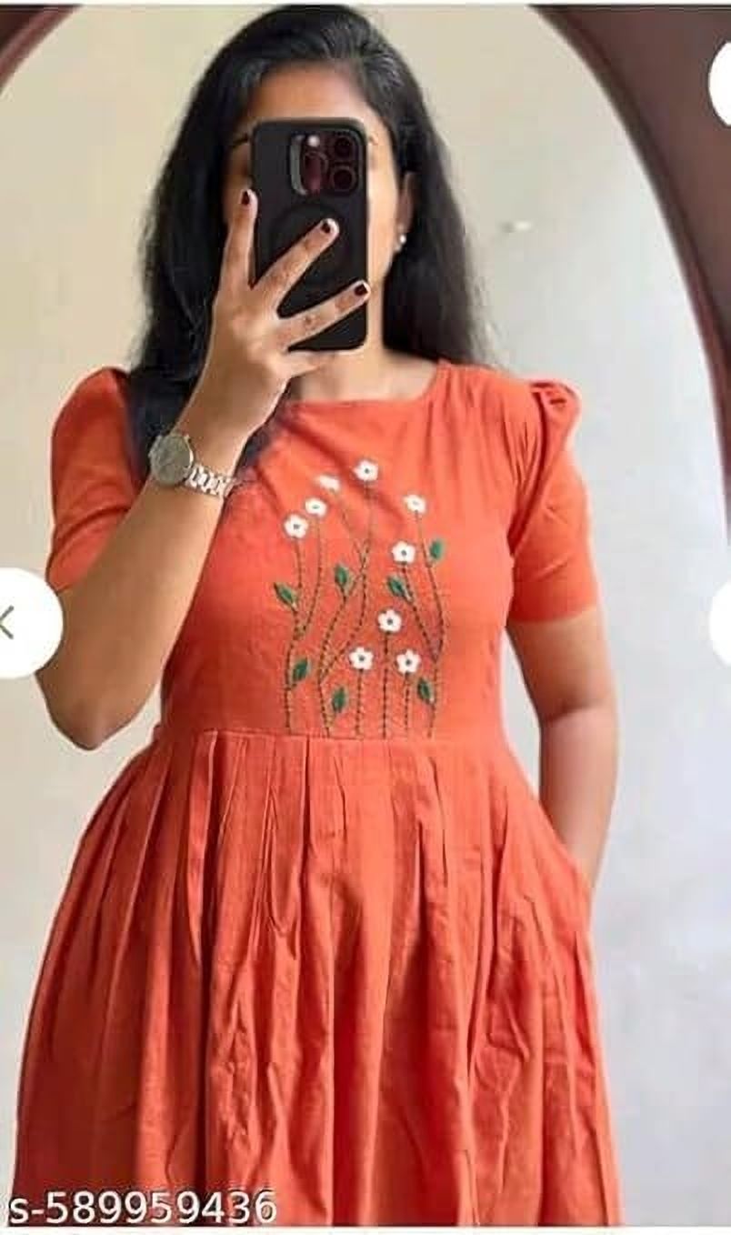 Embroidered Cotton Blend Stitched Flared/A-line Gown-image-37