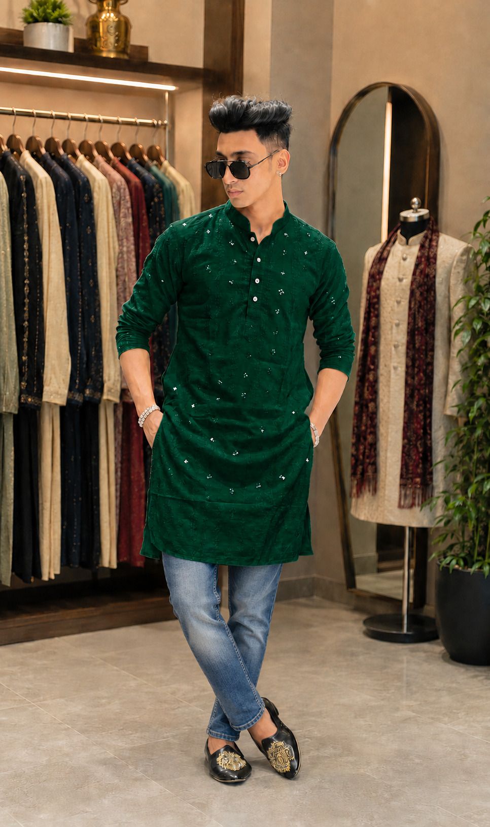 Men Embellished Cotton Blend A-line Kurta-image-15