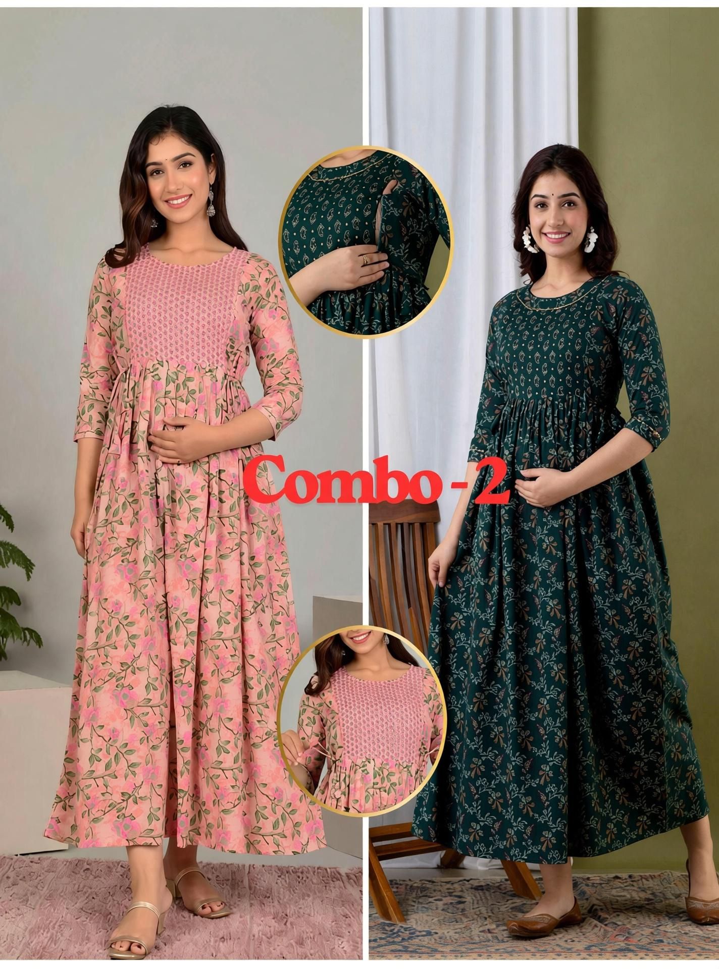 Pack of 2 Women Floral Print Cotton Rayon Anarkali Kurta-image-27