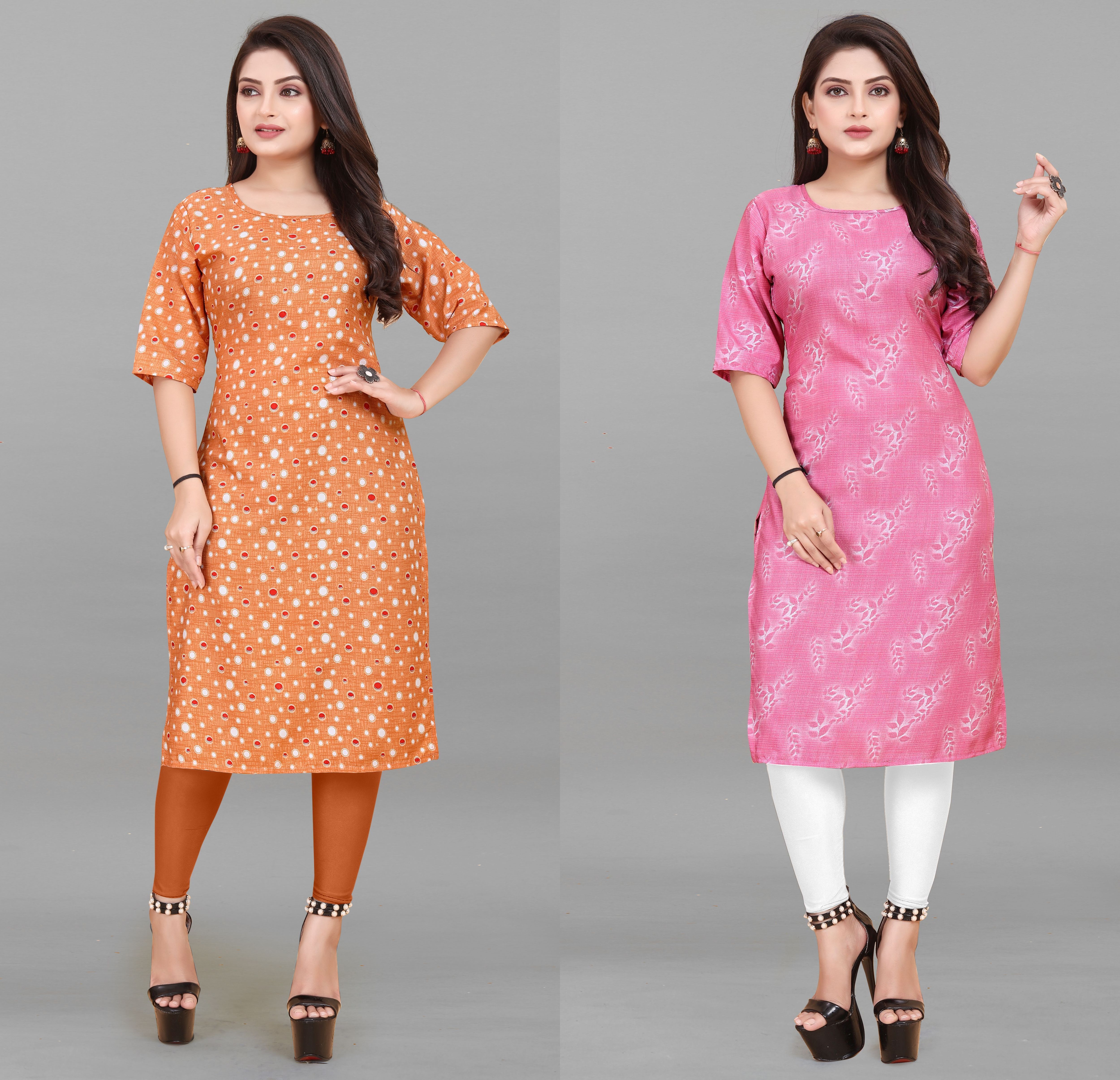 Pack of 2 Printed Crepe Straight Kurta for Women-image-6