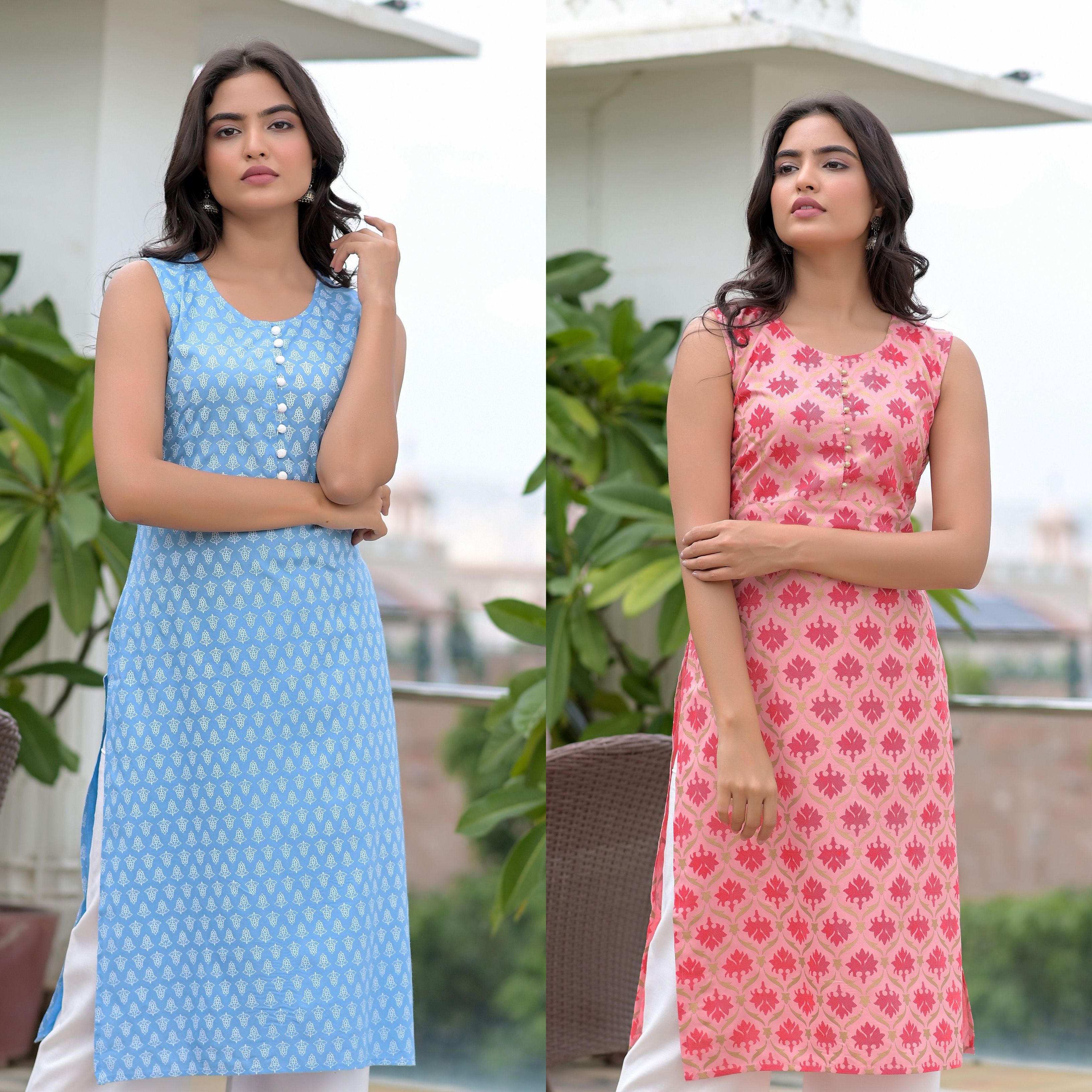 Pack of 2 Women Printed Viscose Rayon Straight Kurta-image-24