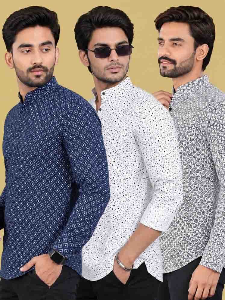 svatantra Pack of 3 Printed Pure Cotton Straight Kurta for Men-picture-27
