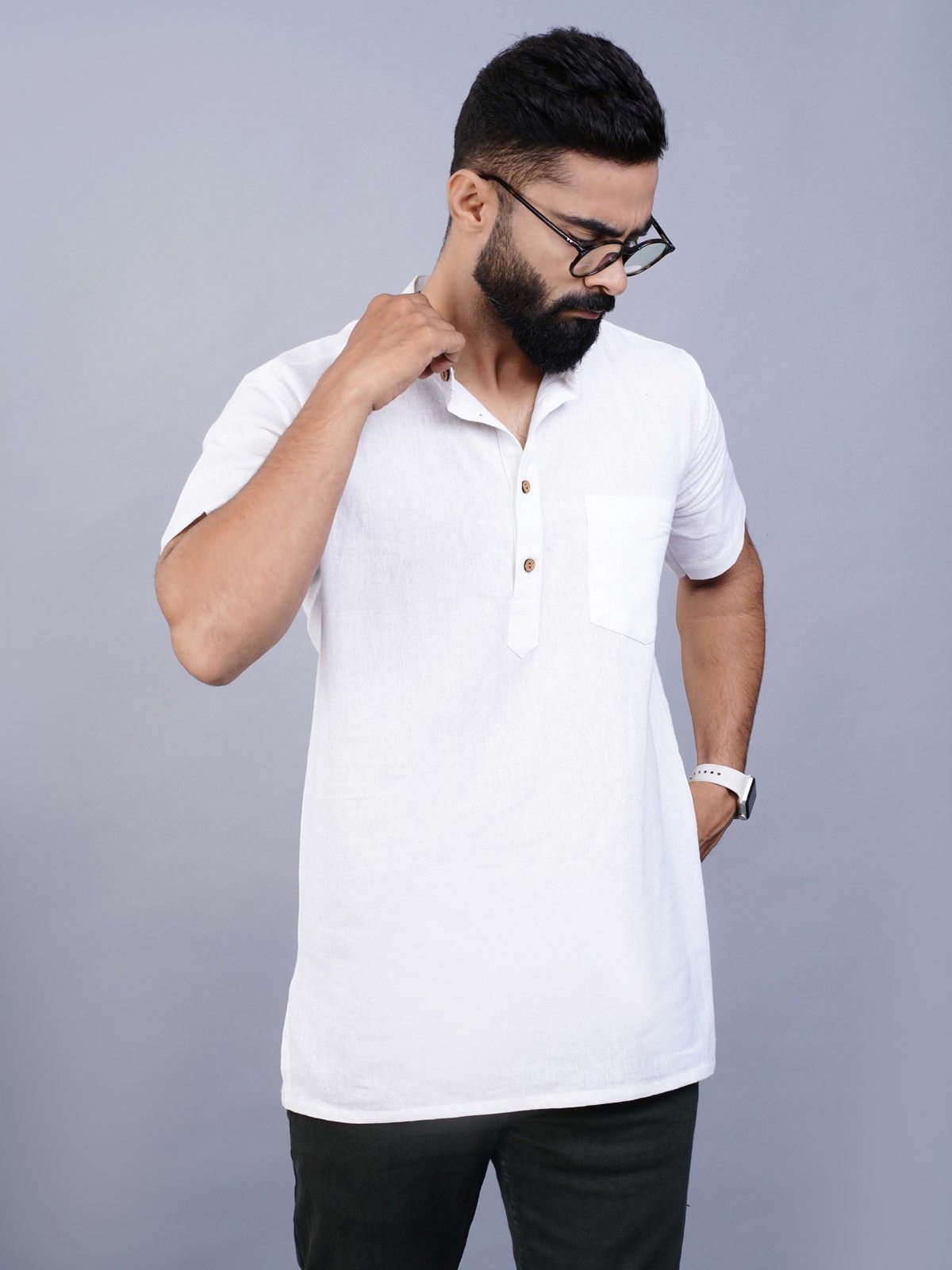 quaclo Men Solid Pure Cotton Straight Kurta-picture-19