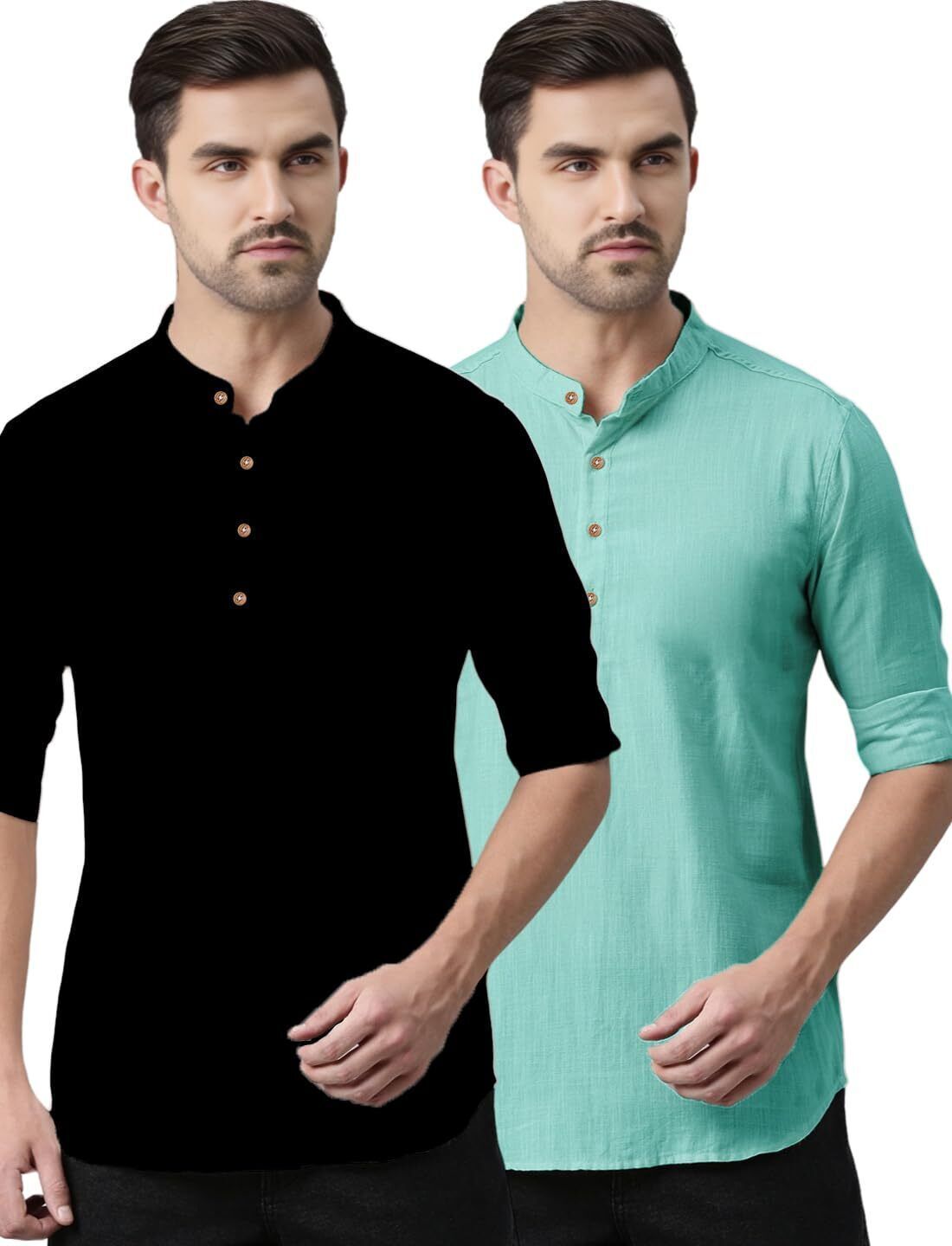 amritenterprise Pack of 2 Solid Pure Cotton Straight Kurta for Men-picture-0