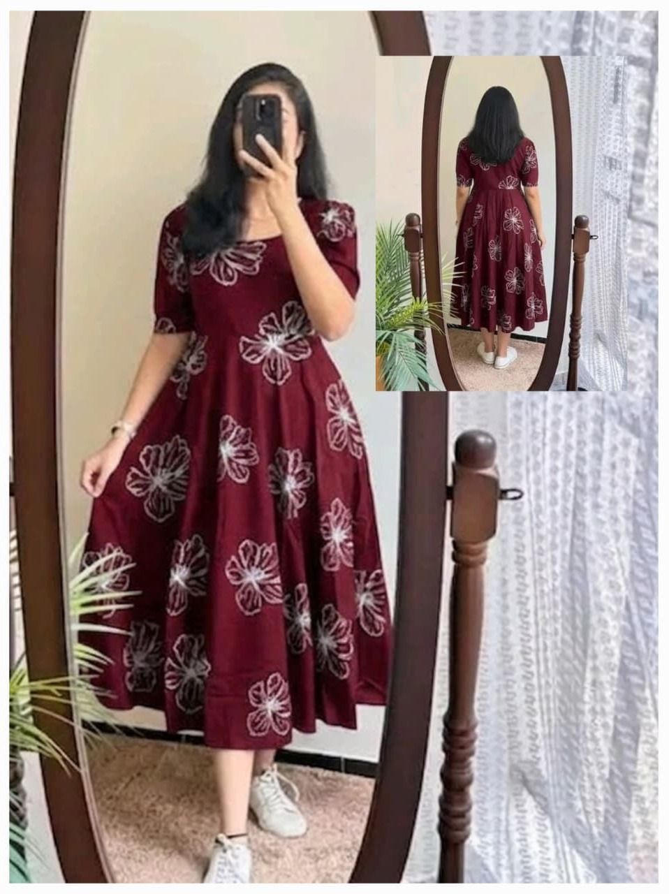 anseetaram Women Fit and Flare Maroon Midi/Calf Length Dress-picture-30