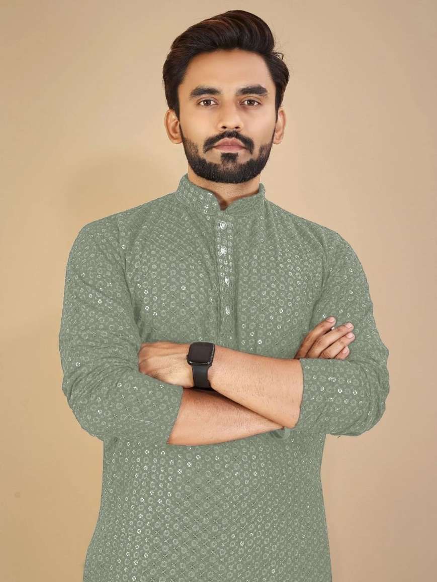 omicron fab Chikan Embroidery Viscose Rayon Straight Kurta for Men-picture-20