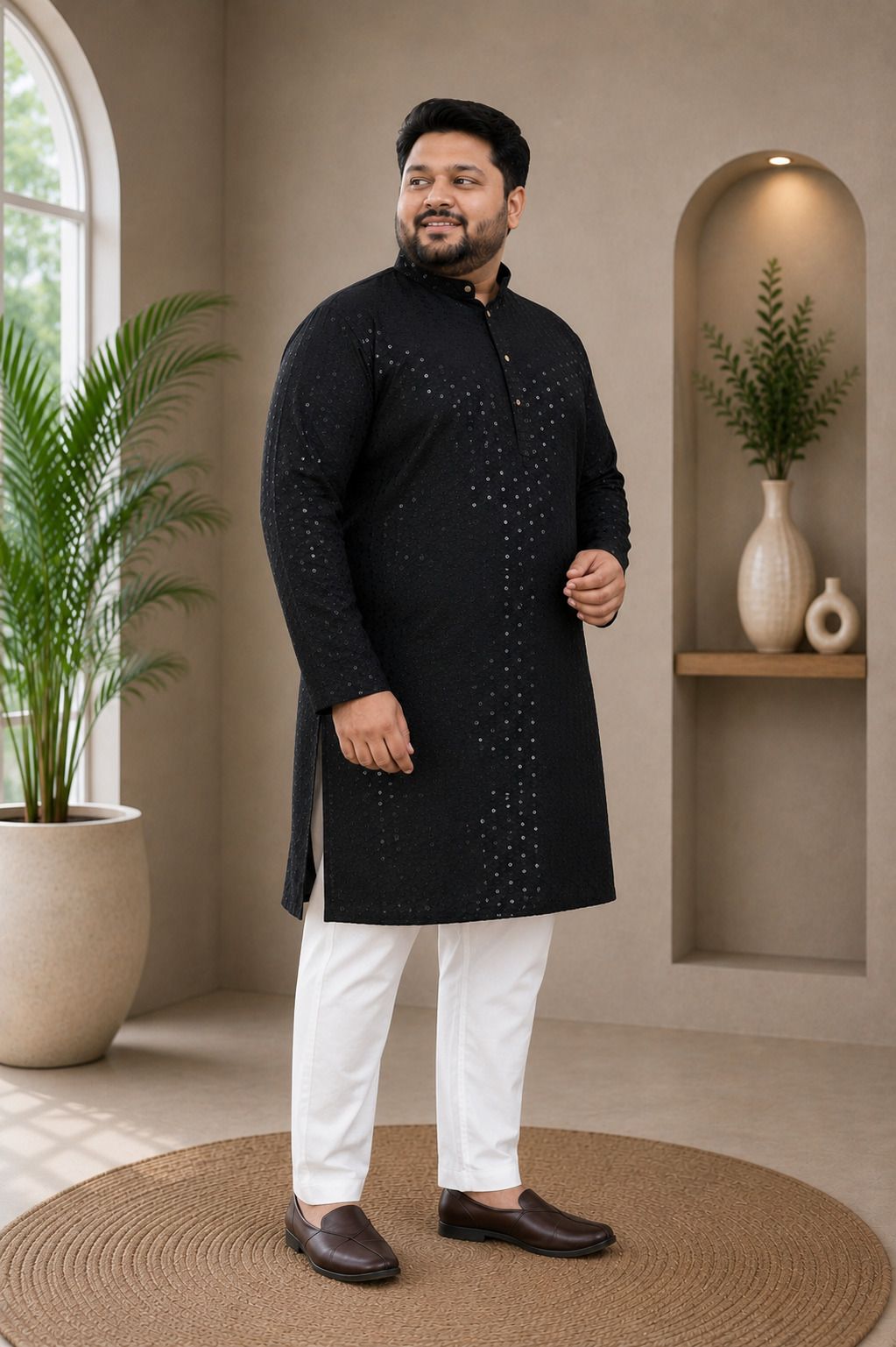 heengshi Embellished, Self Design Pure Cotton Straight Kurta for Men-picture-26