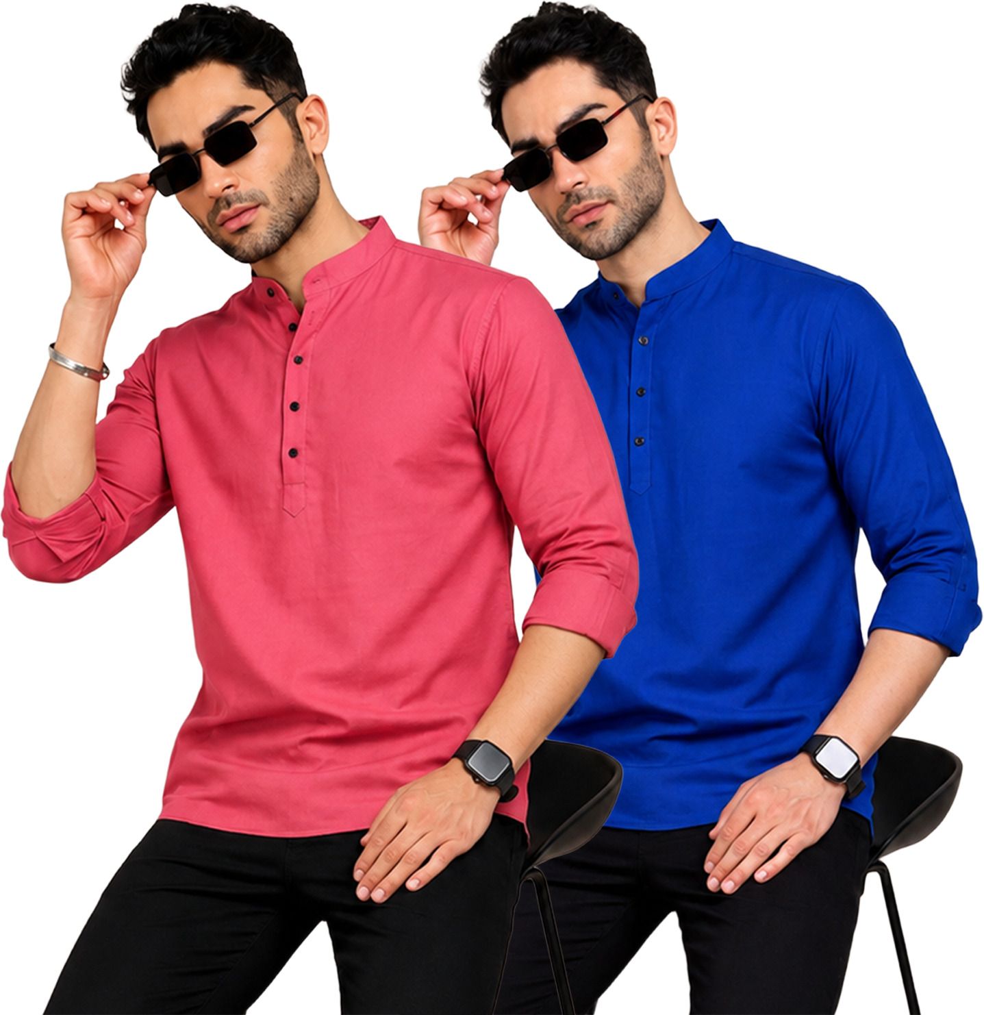 fashion marts Pack of 2 Self Design Cotton Blend Straight Kurta for Men-picture-34