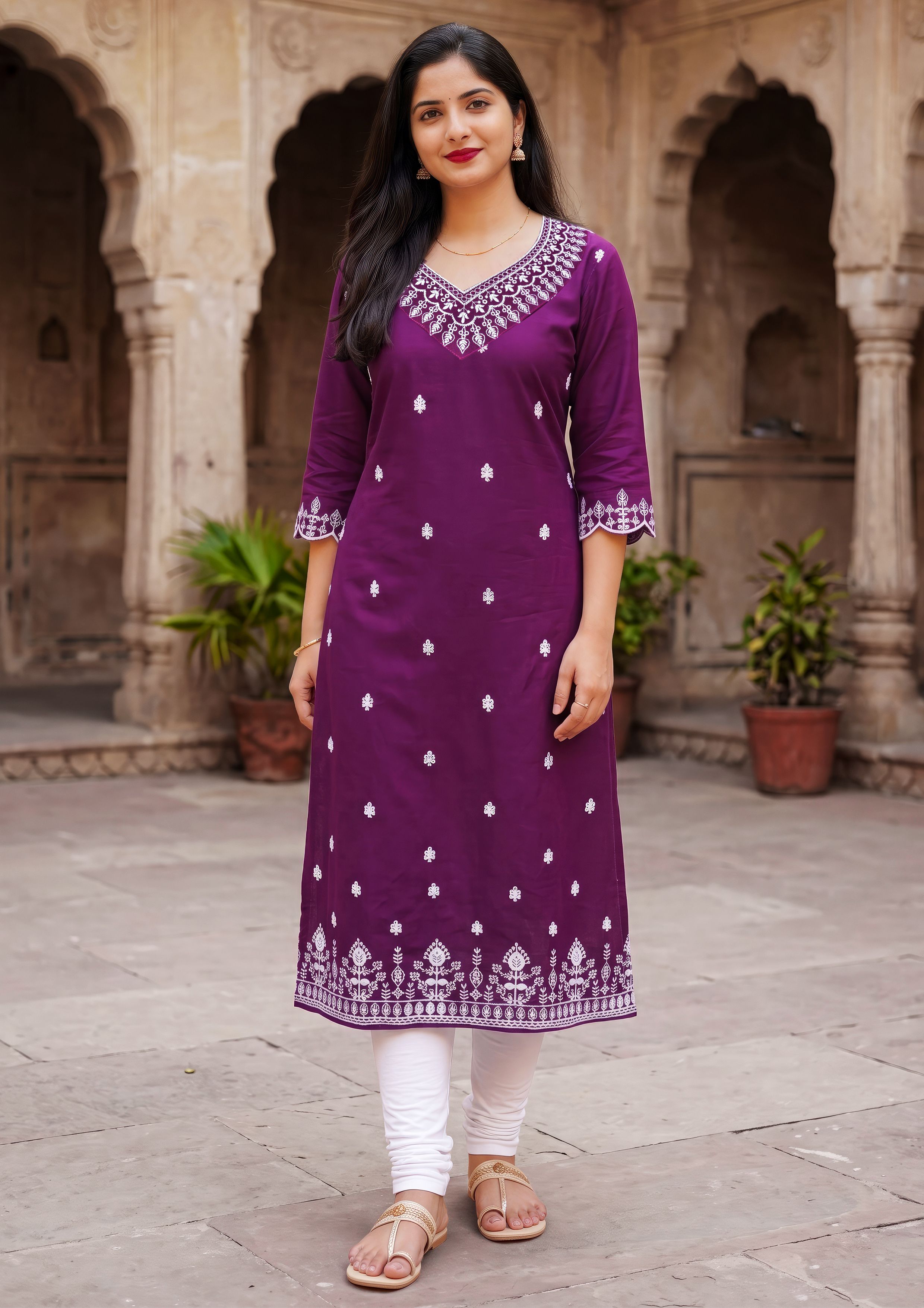 Embroidered Cotton Rayon A-line Kurta for Women-image-40