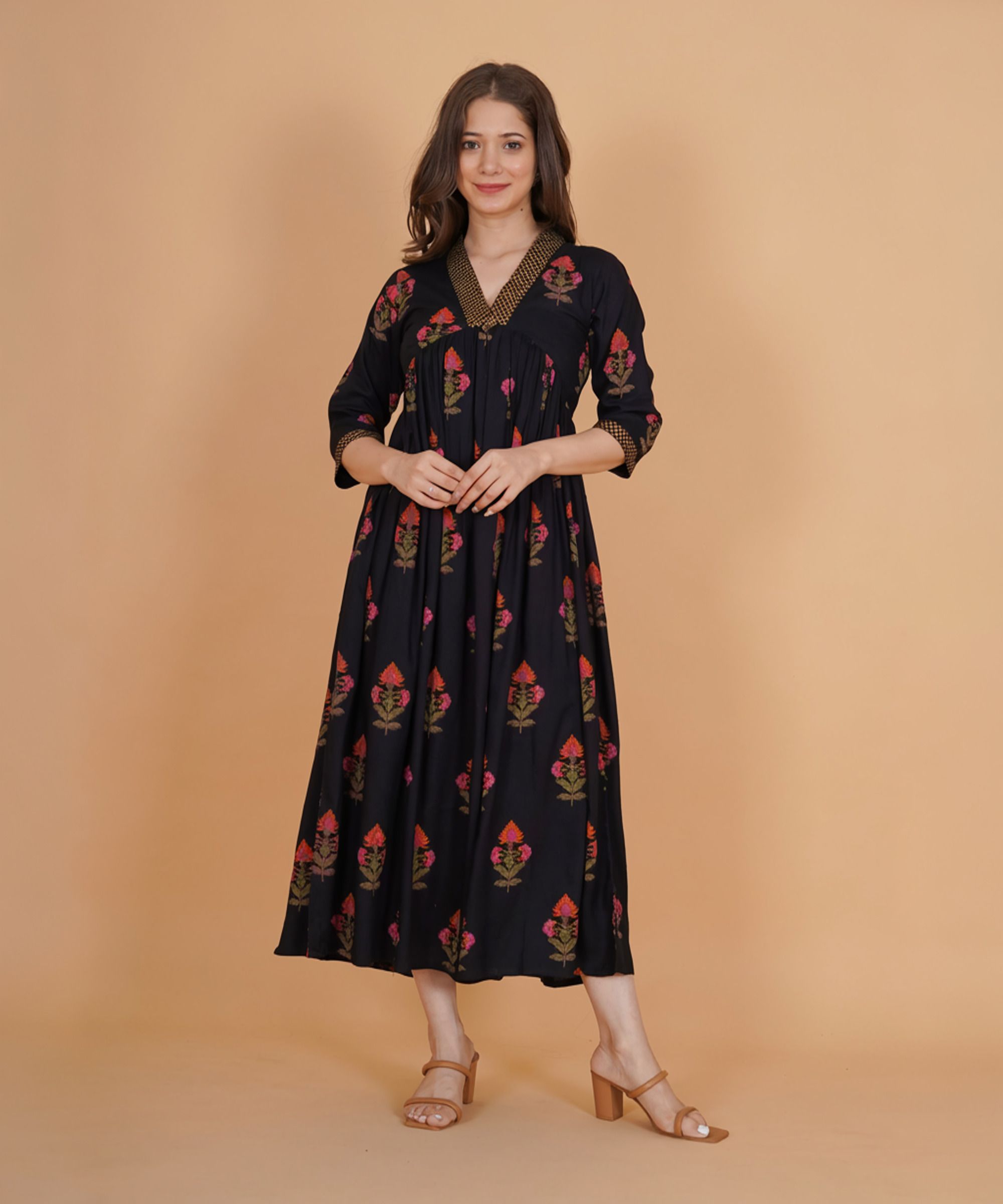 Women Floral Print Viscose Rayon Flared Kurta