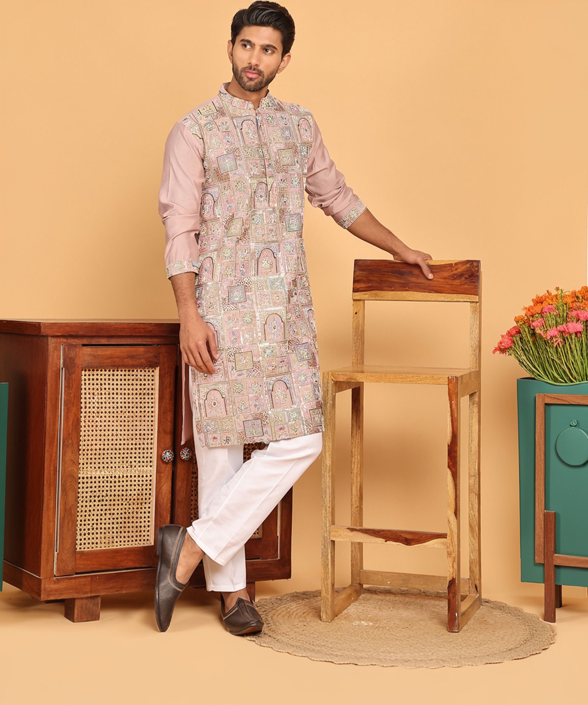 jompers Men Embroidered Pure Silk Straight Kurta-picture-11