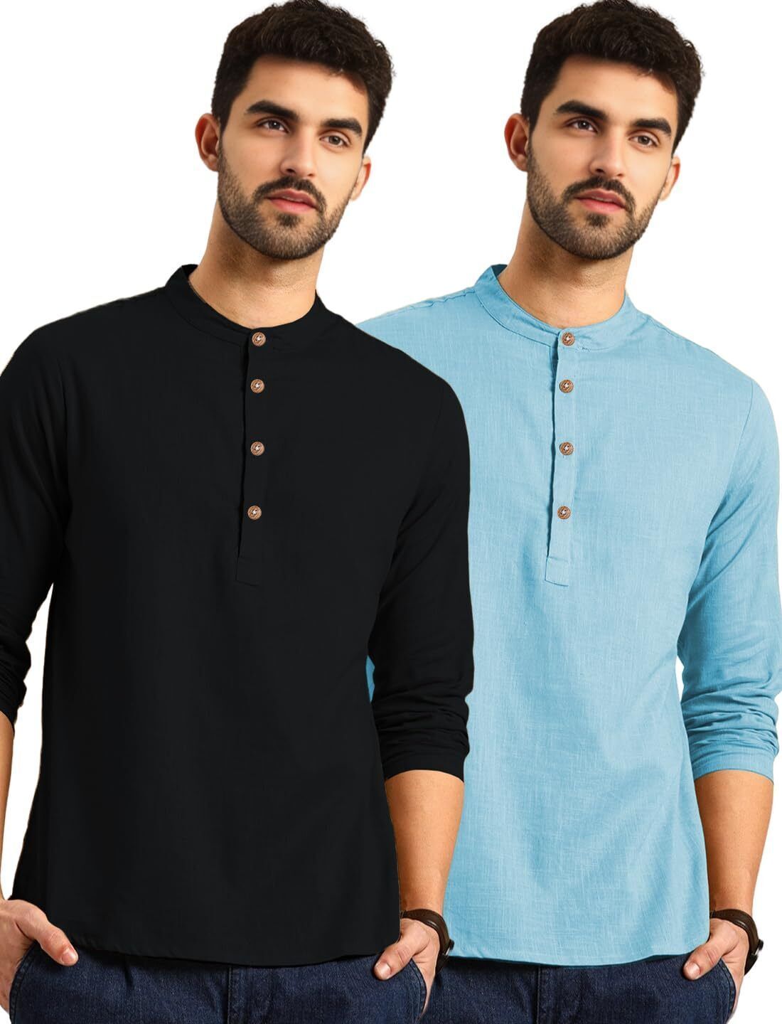 amritenterprise Pack of 2 Solid Pure Cotton Straight Kurta for Men-picture-41