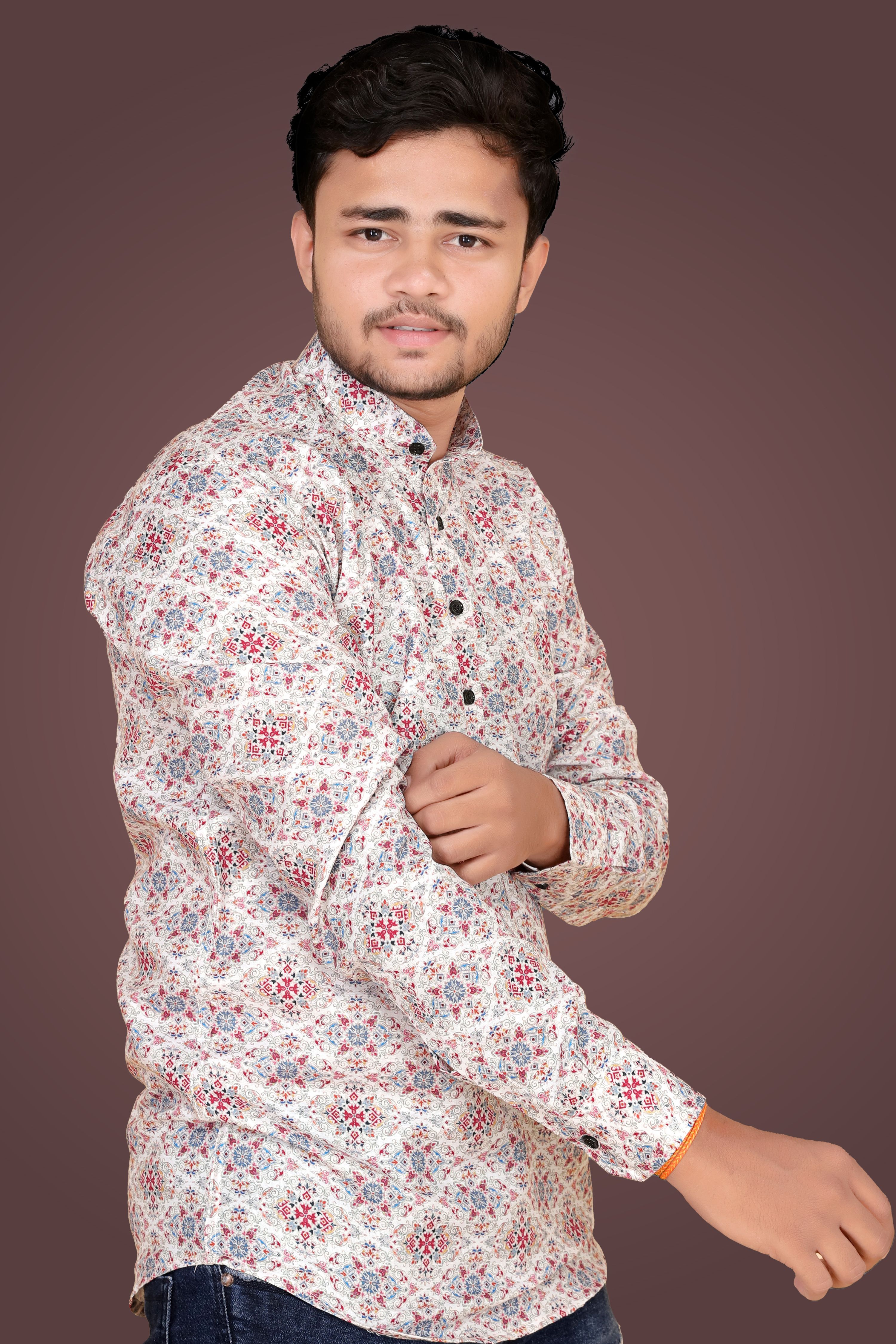 Men Floral Print Cotton Linen A-line Kurta-image-44
