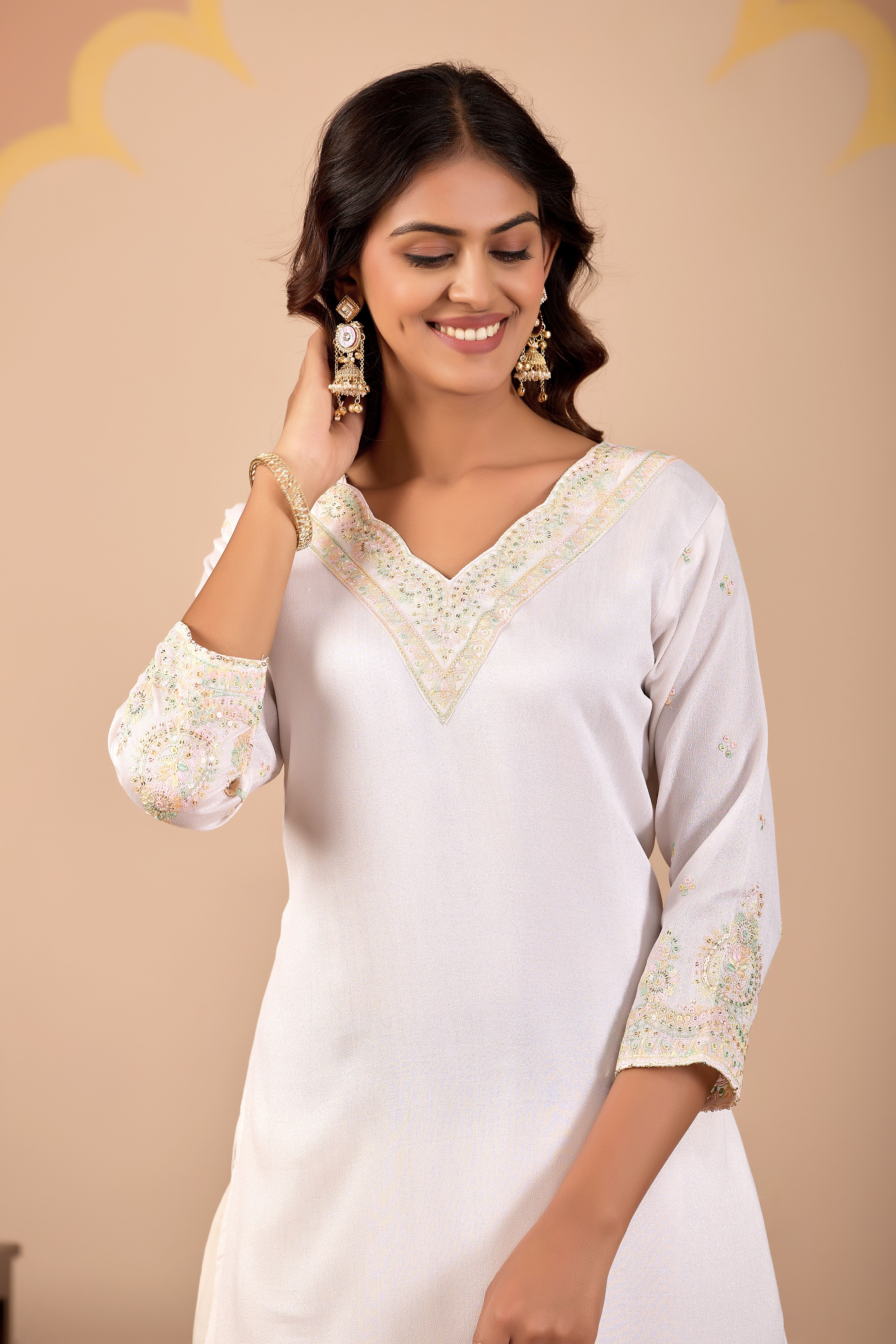 Embroidered Silk Blend Straight Kurta for Women-image-25