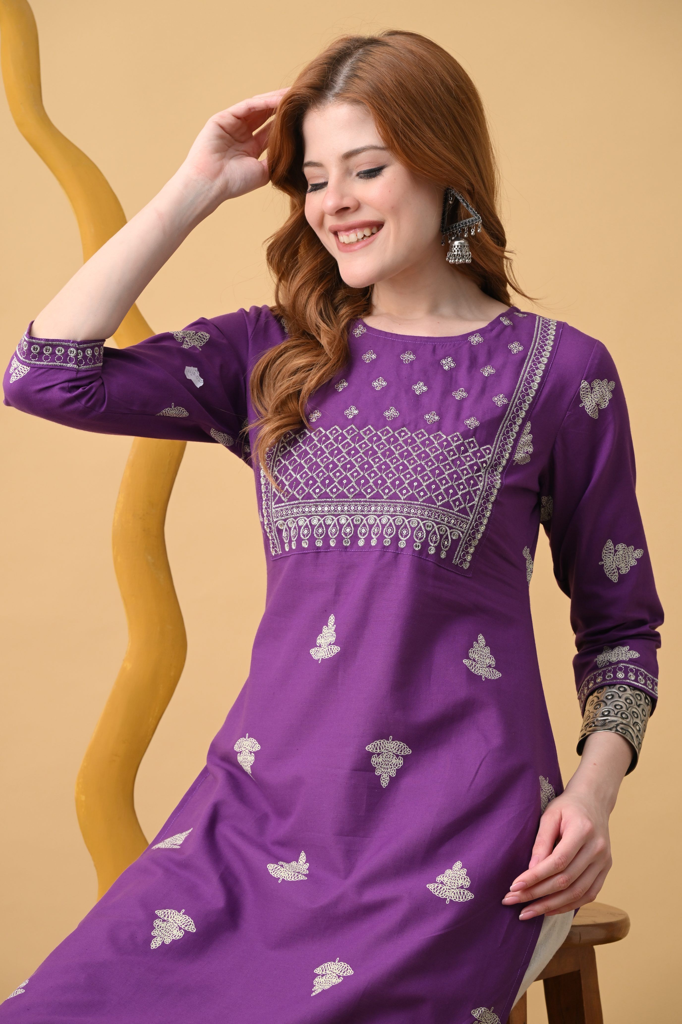 Women Embroidered Pure Cotton Straight Kurta-image-46