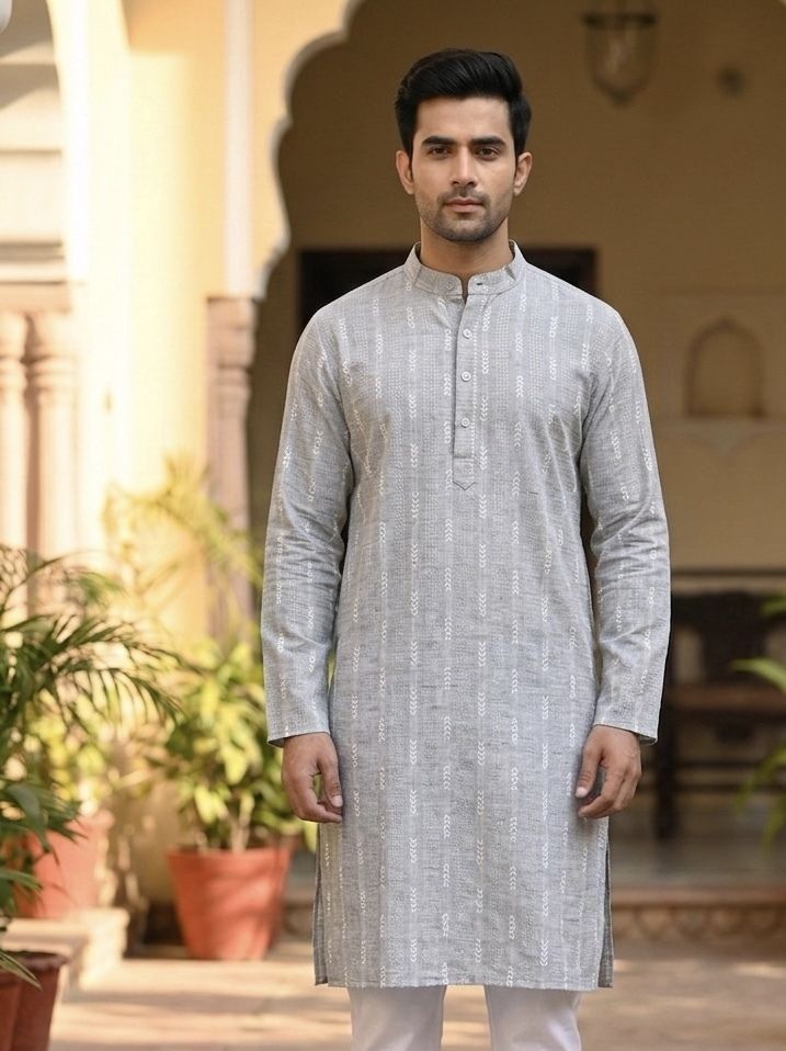 sypher boutique Self Design Cotton Blend Straight Kurta for Men-picture-37