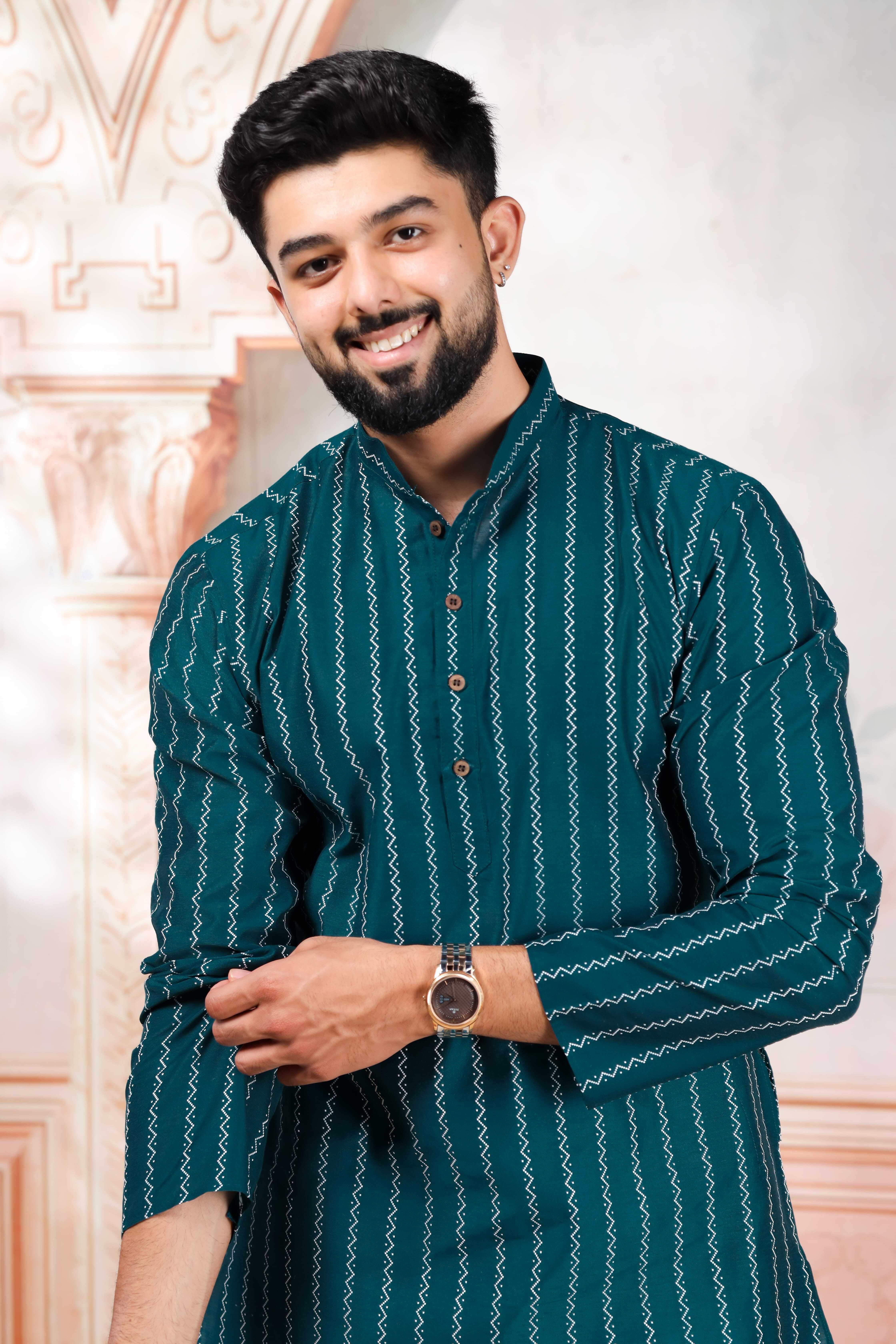 koshin Striped Cotton Blend Straight Kurta for Men-picture-18