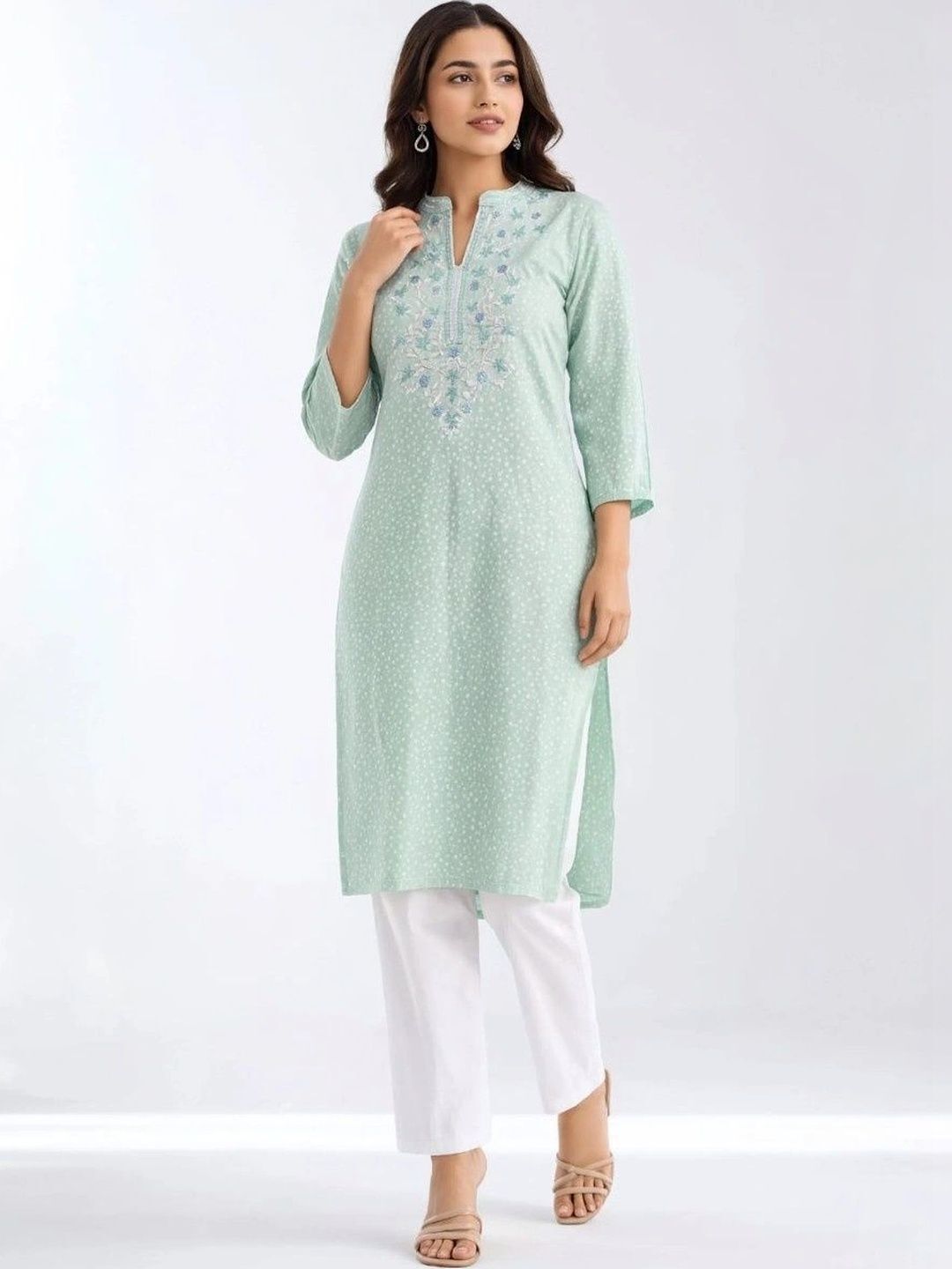 Printed Cotton Blend Straight Kurta for Women-image-12