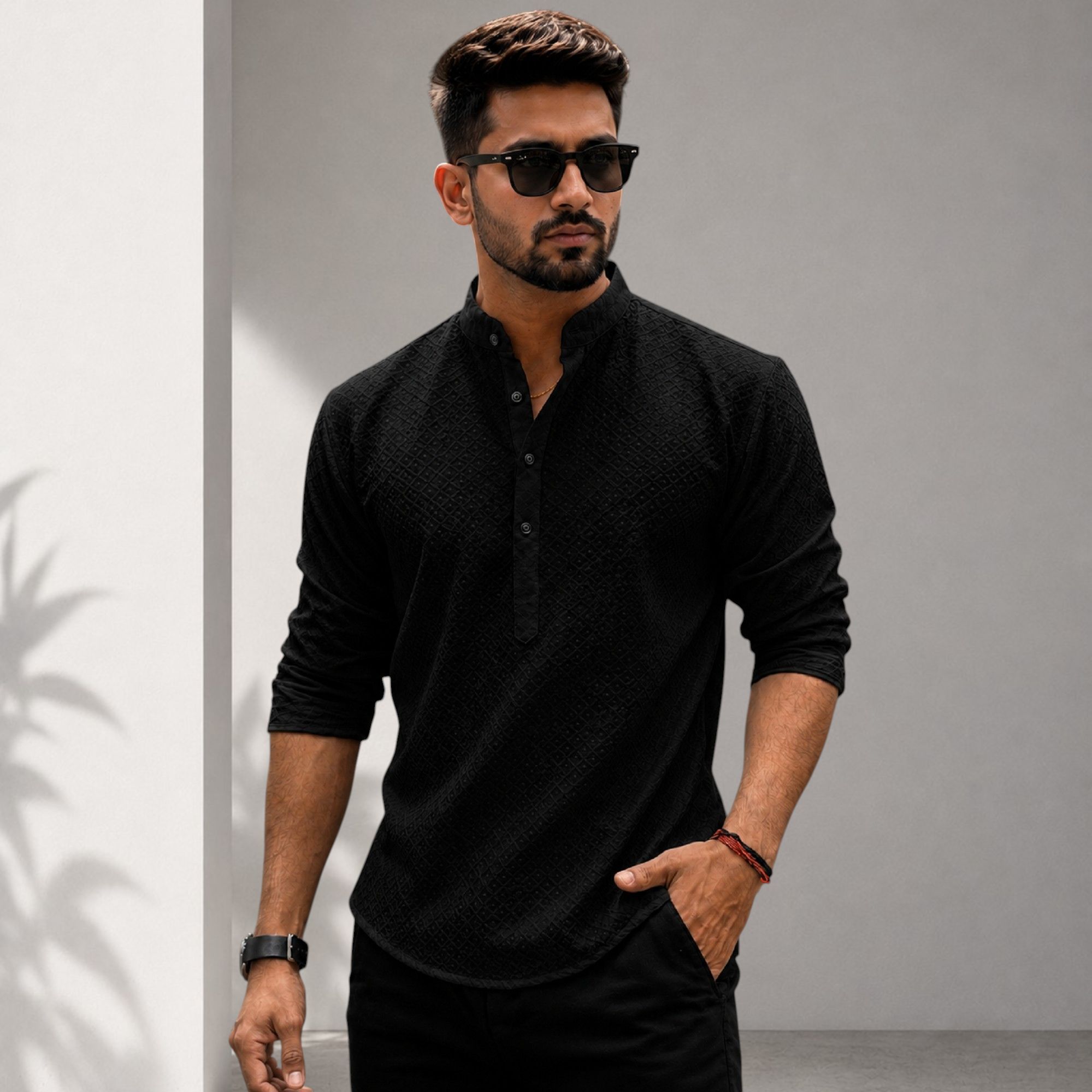 shoolin Self Design Cotton Blend Straight Kurta for Men-picture-28
