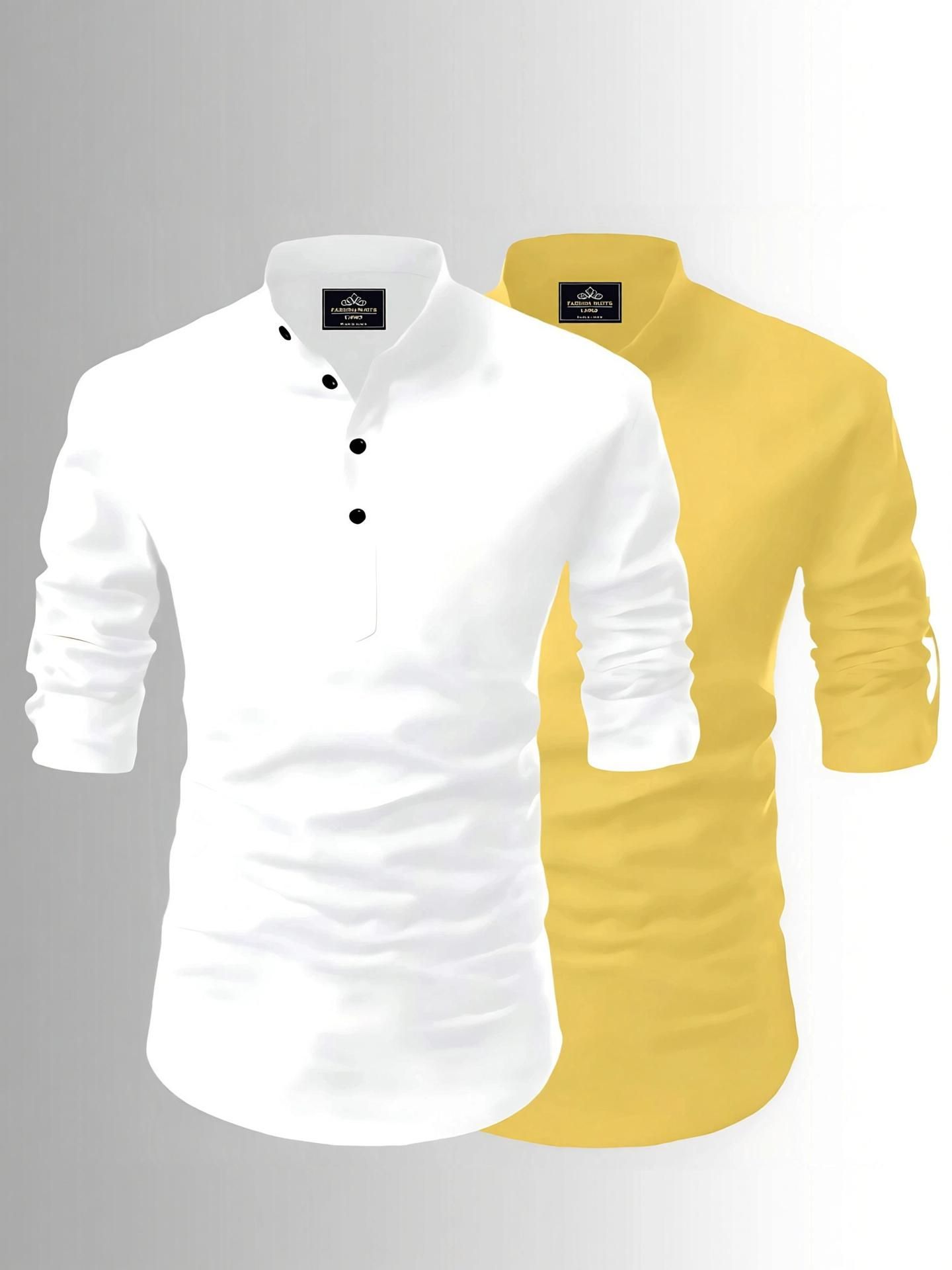 fashion marts Pack of 2 Solid, Embroidered Cotton Blend Straight Kurta for Men-picture-5