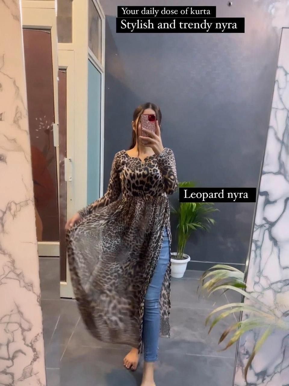 Women Animal Print, Printed Georgette Flared Kurta-image-7