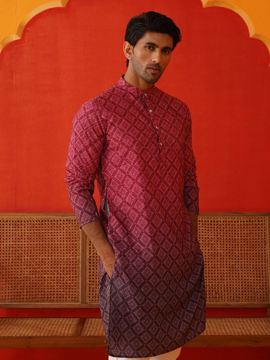 Men Printed Cotton Blend Straight Kurta