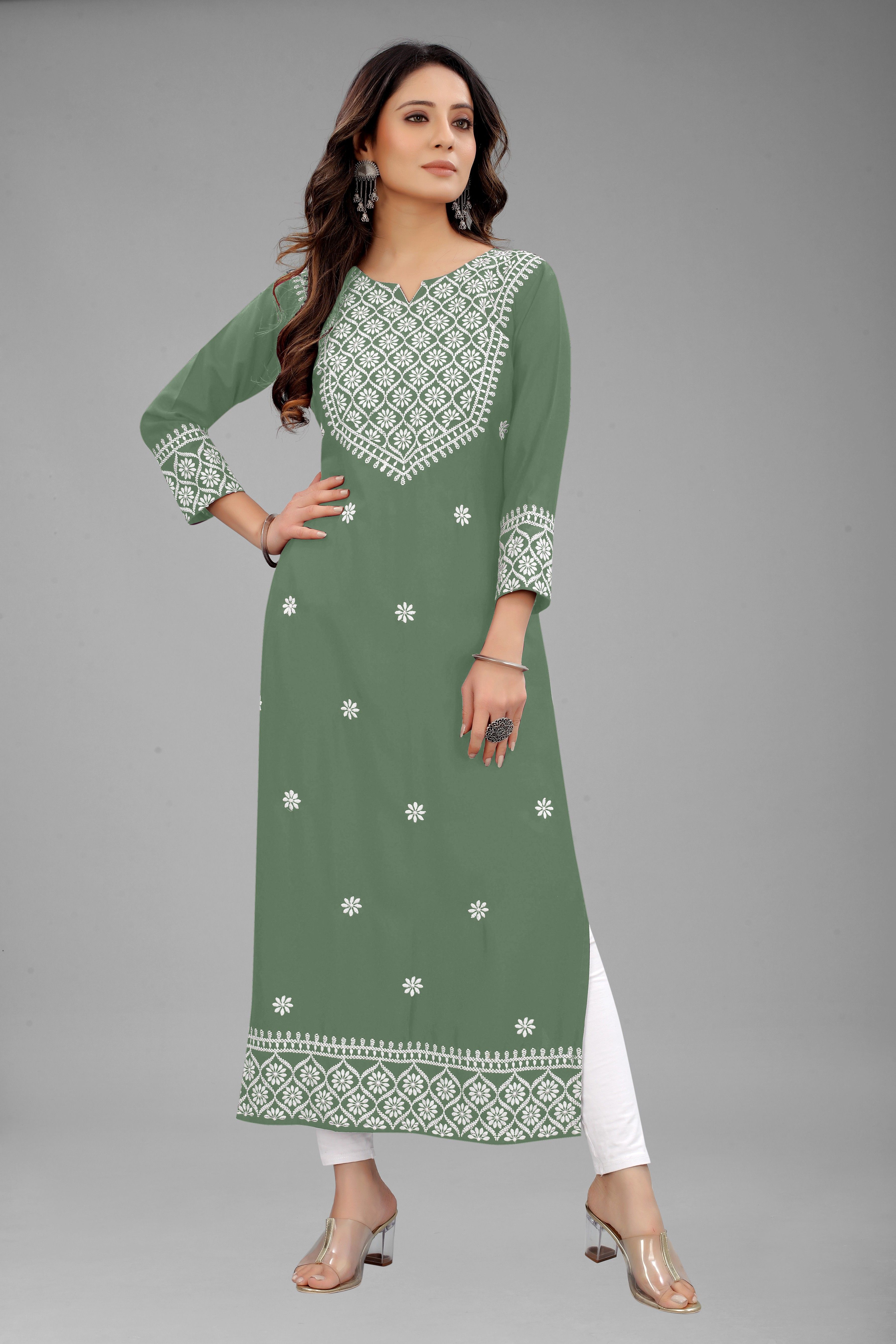 fantasy fab Women Embroidered Cotton Rayon Straight Kurta-picture-23