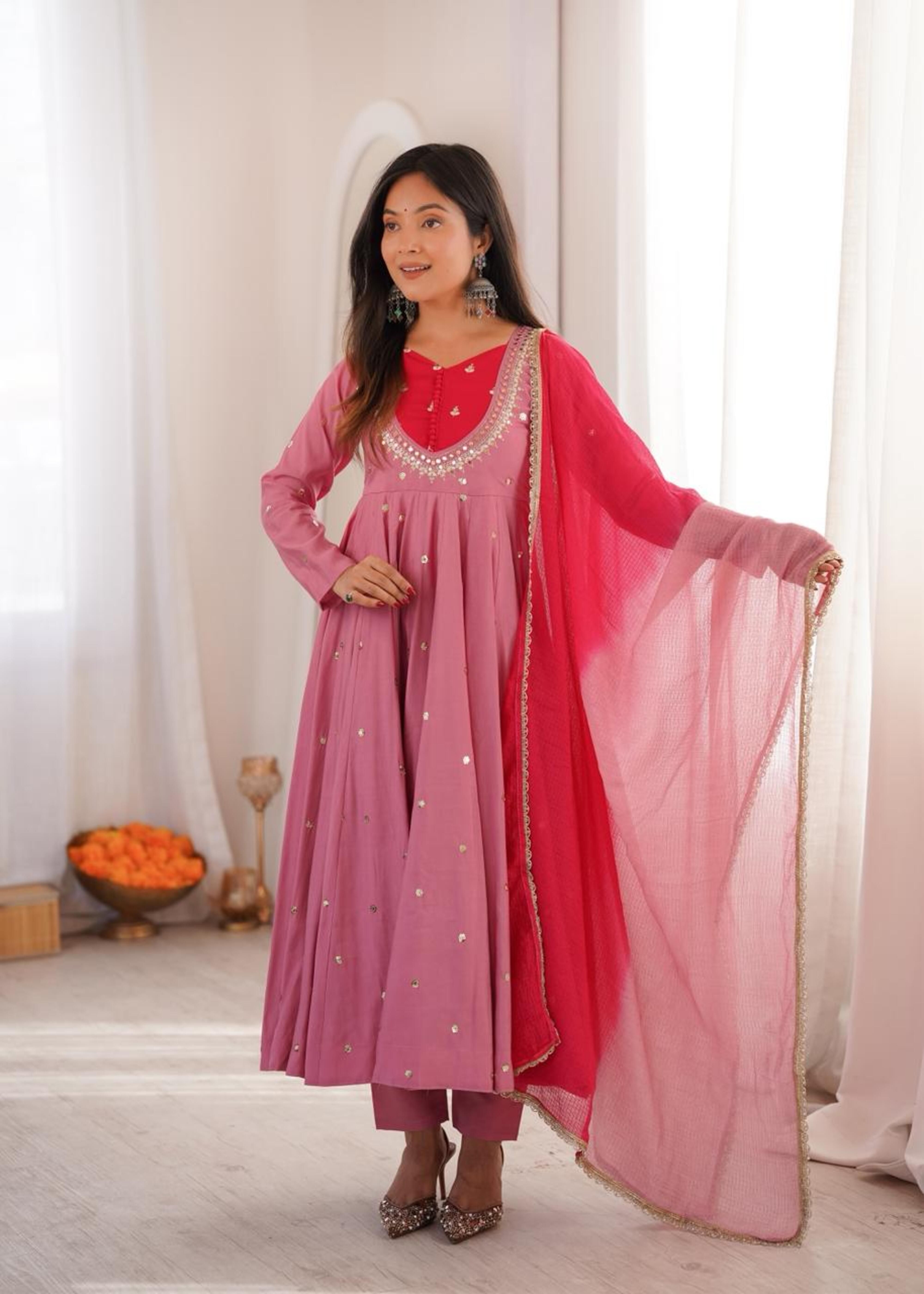 teera bella Embroidered Silk Blend Anarkali Kurta for Women With Attached Dupatta-picture-29