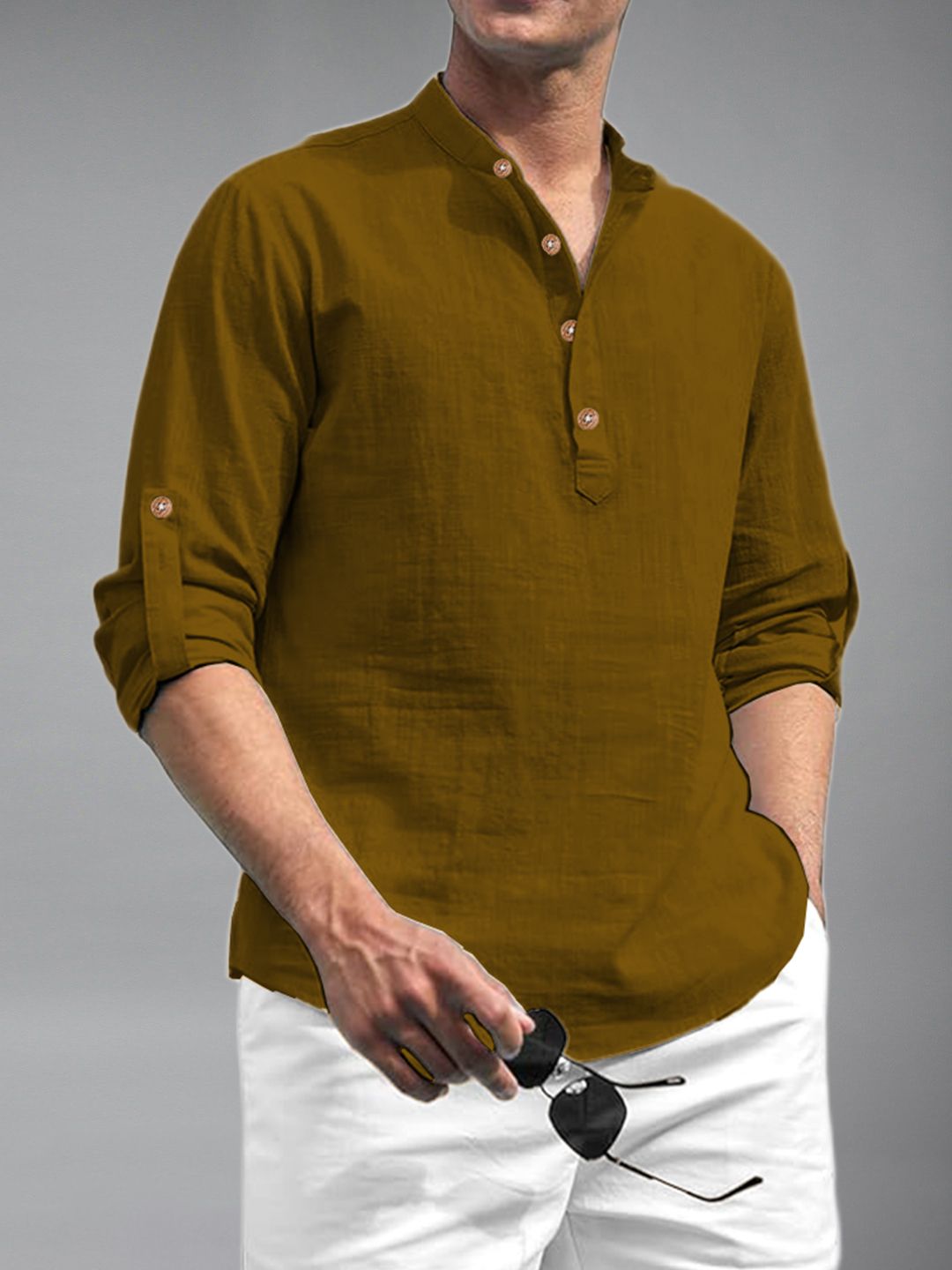 Solid Cotton Blend A-line Kurta for Men-image-22