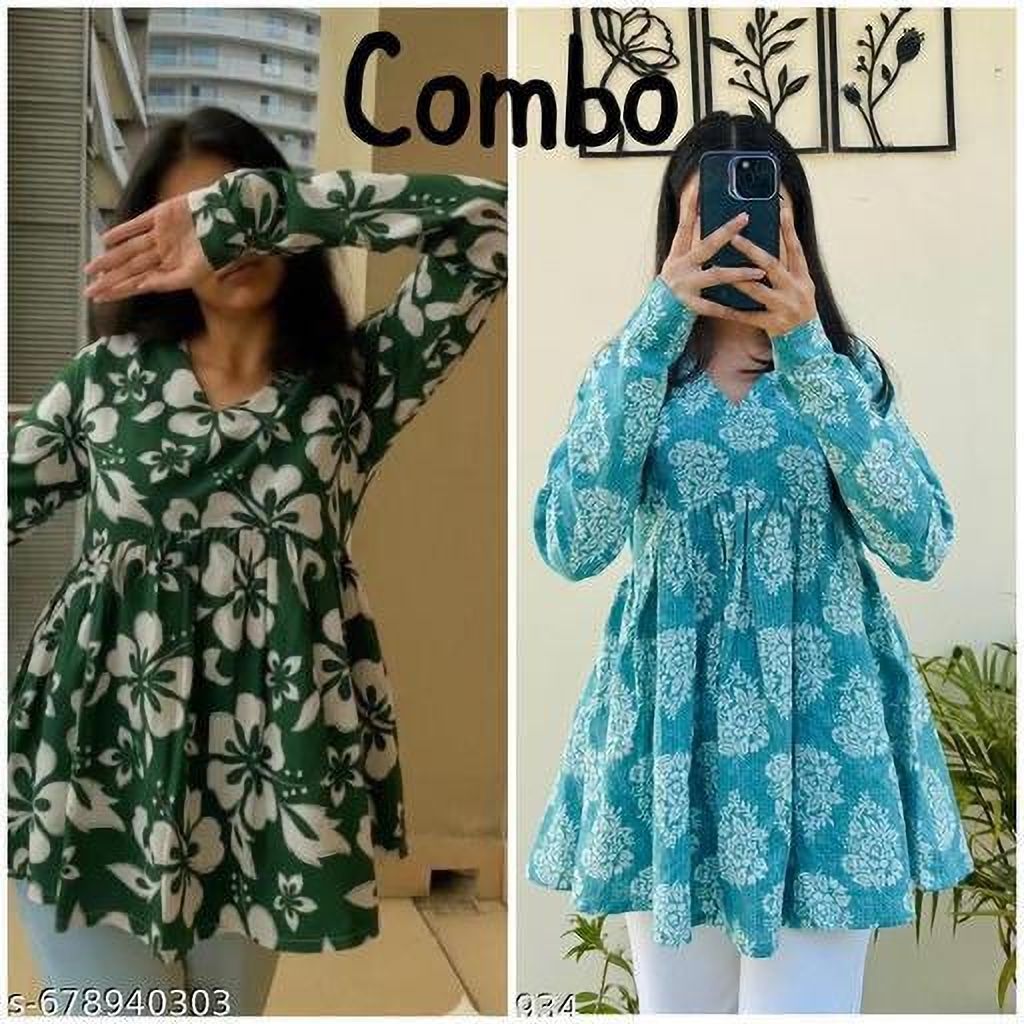 Pack of 2 Floral Print Pure Cotton A-line Kurta for Women-image-25