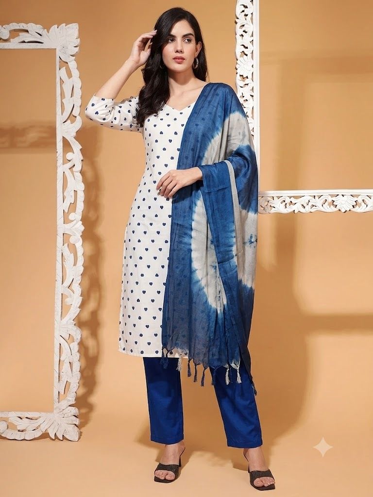 Pack of 3 Printed, Dyed/Ombre Cotton Blend, Pure Cotton A-line Kurta for Women-image-25