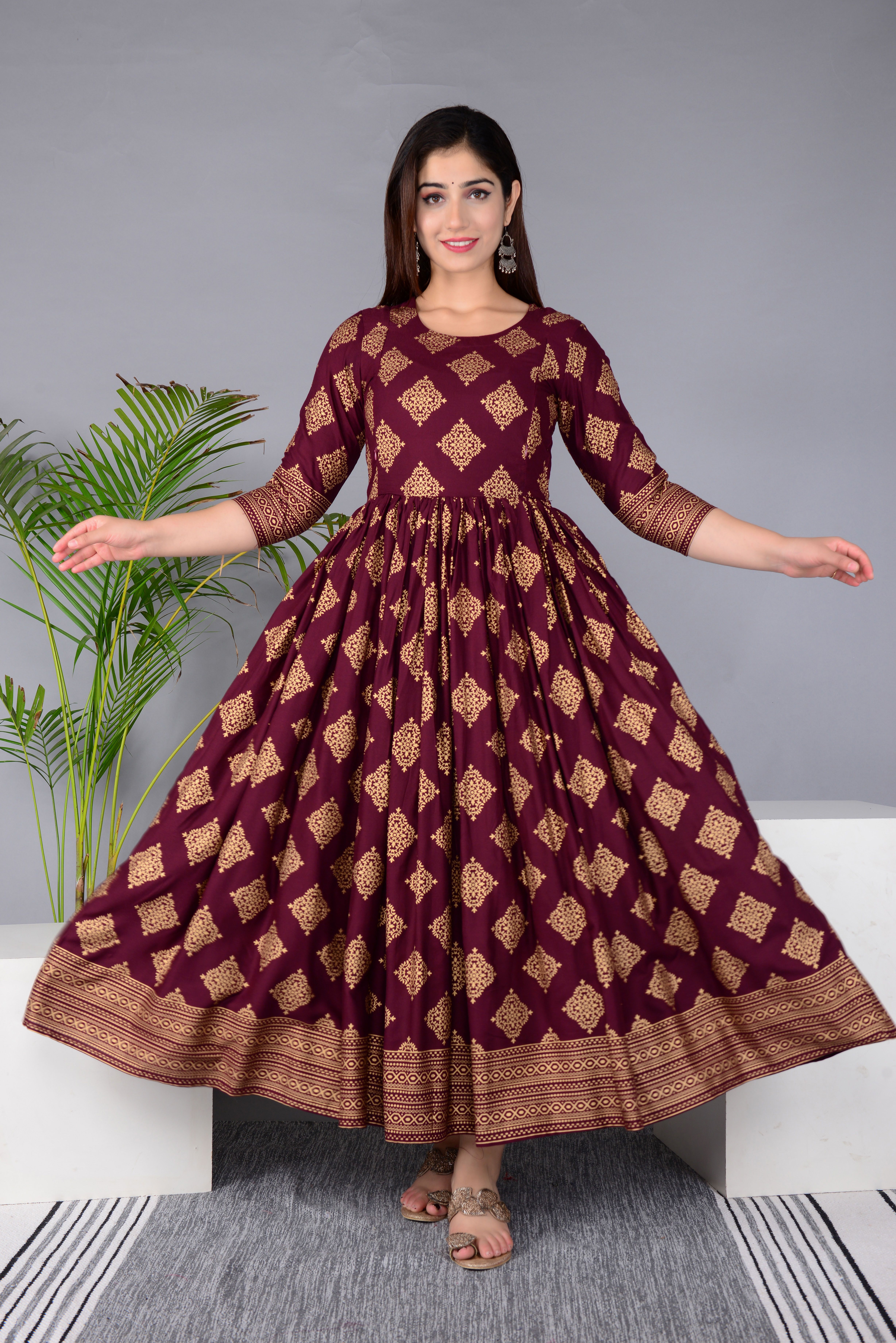 Women Ethnic Dress Brown Below Knee Dress