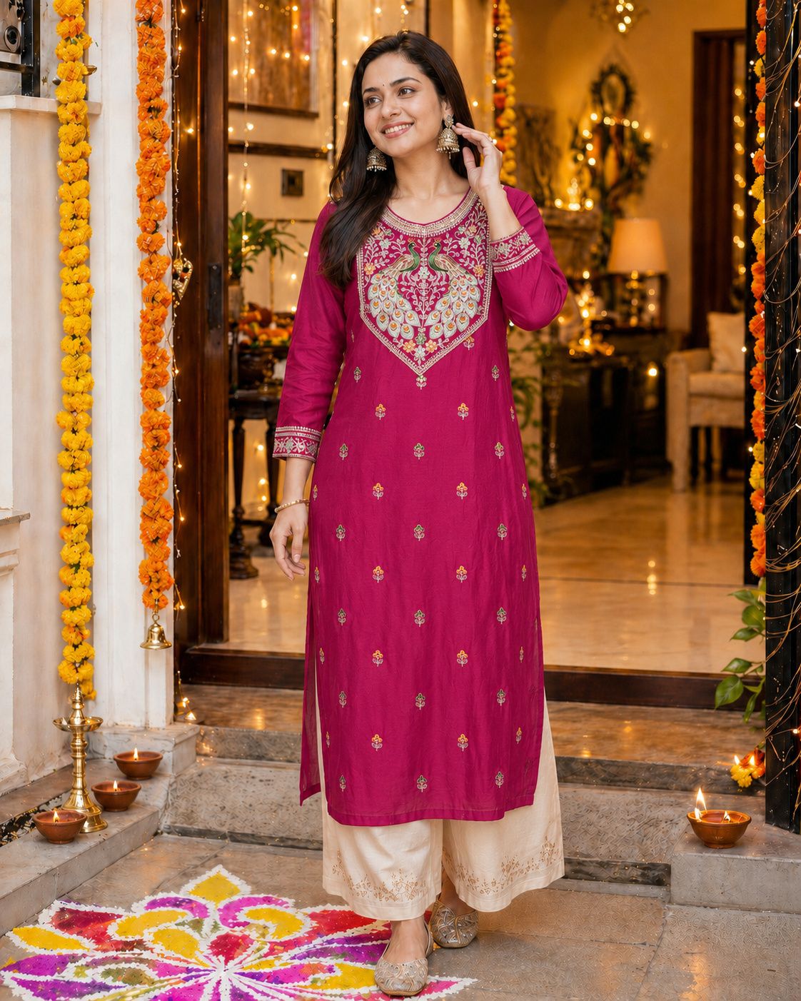 house of sethia Embroidered Silk Blend Straight Kurta for Women-picture-13