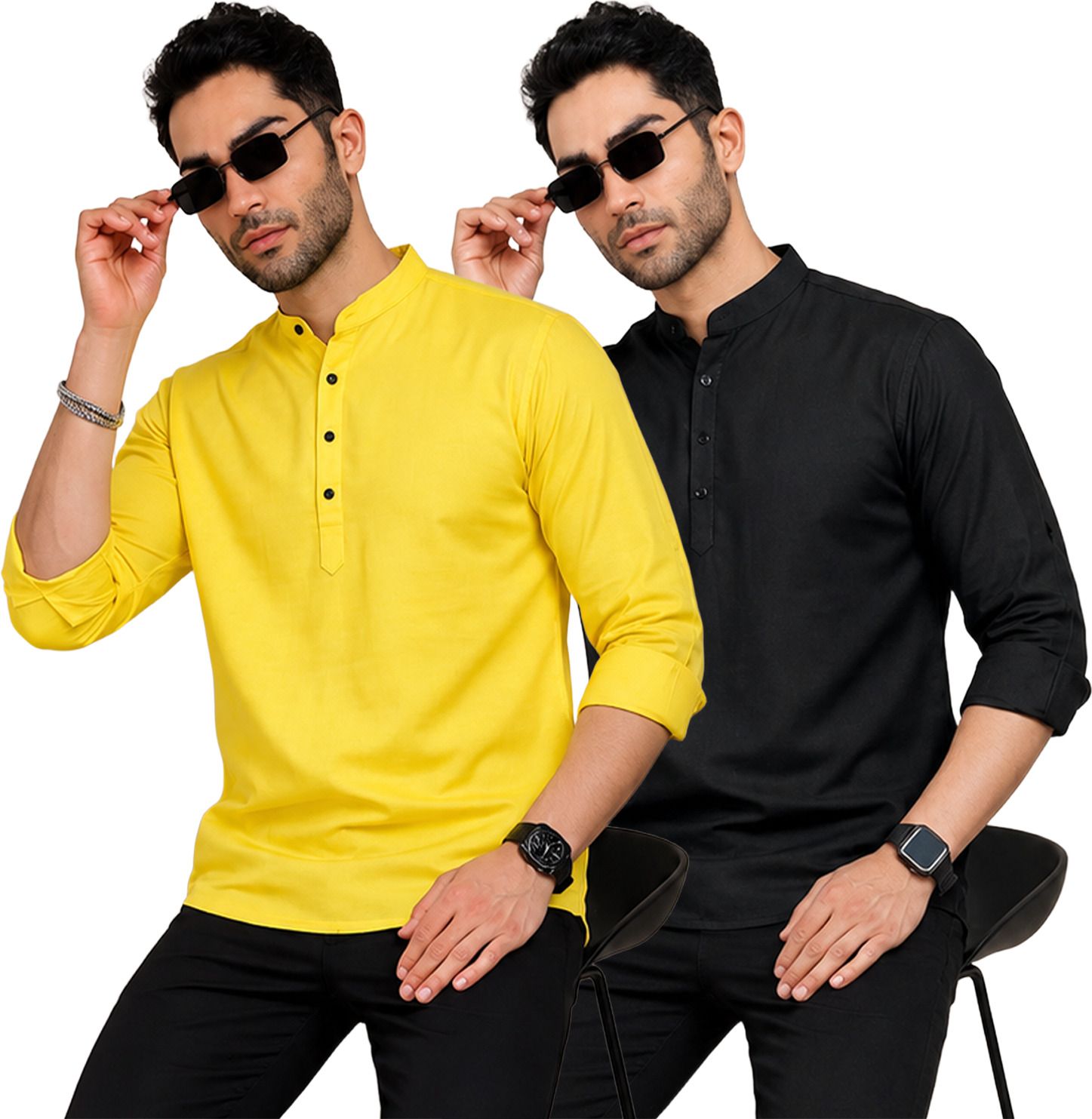 fashion marts Pack of 2 Self Design Cotton Blend Straight Kurta for Men-picture-46