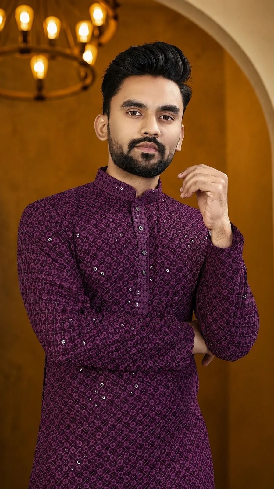 triguna Chikan Embroidery Viscose Rayon Straight Kurta for Men-picture-12
