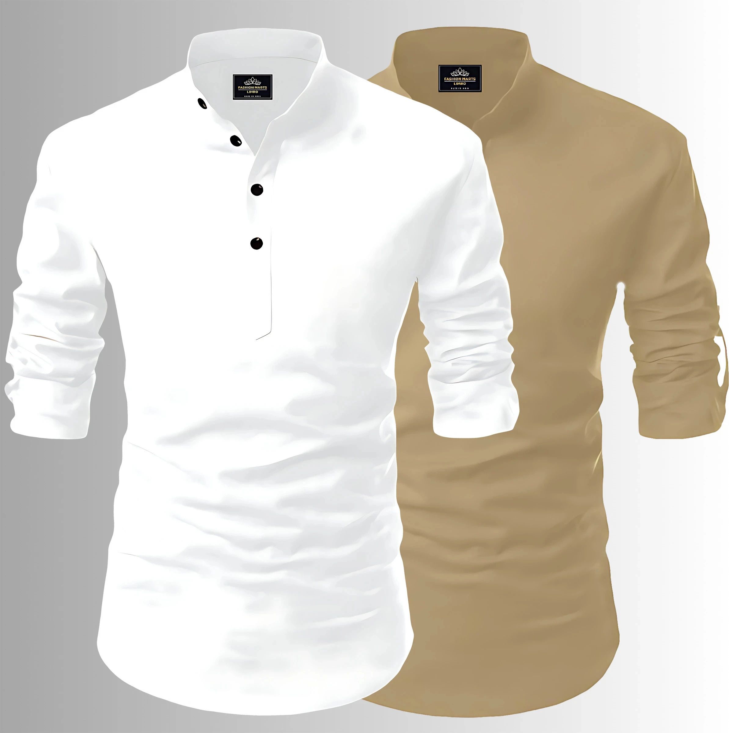 fashion marts Pack of 2 Men Solid, Embroidered Cotton Blend Straight Kurta-picture-2