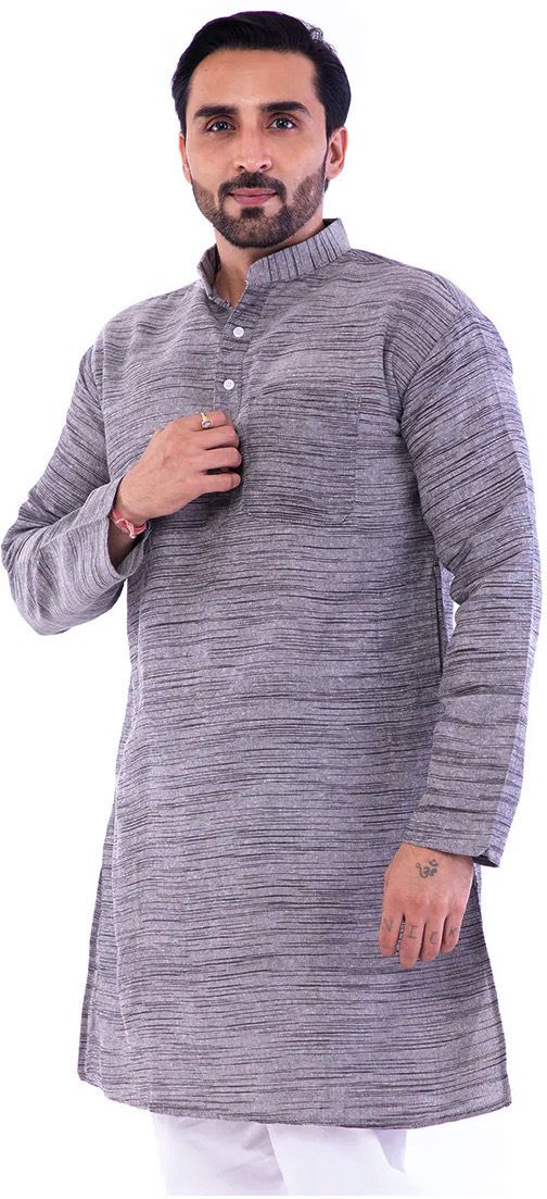 Men Self Design Khadi Cotton Straight Kurta-image-11
