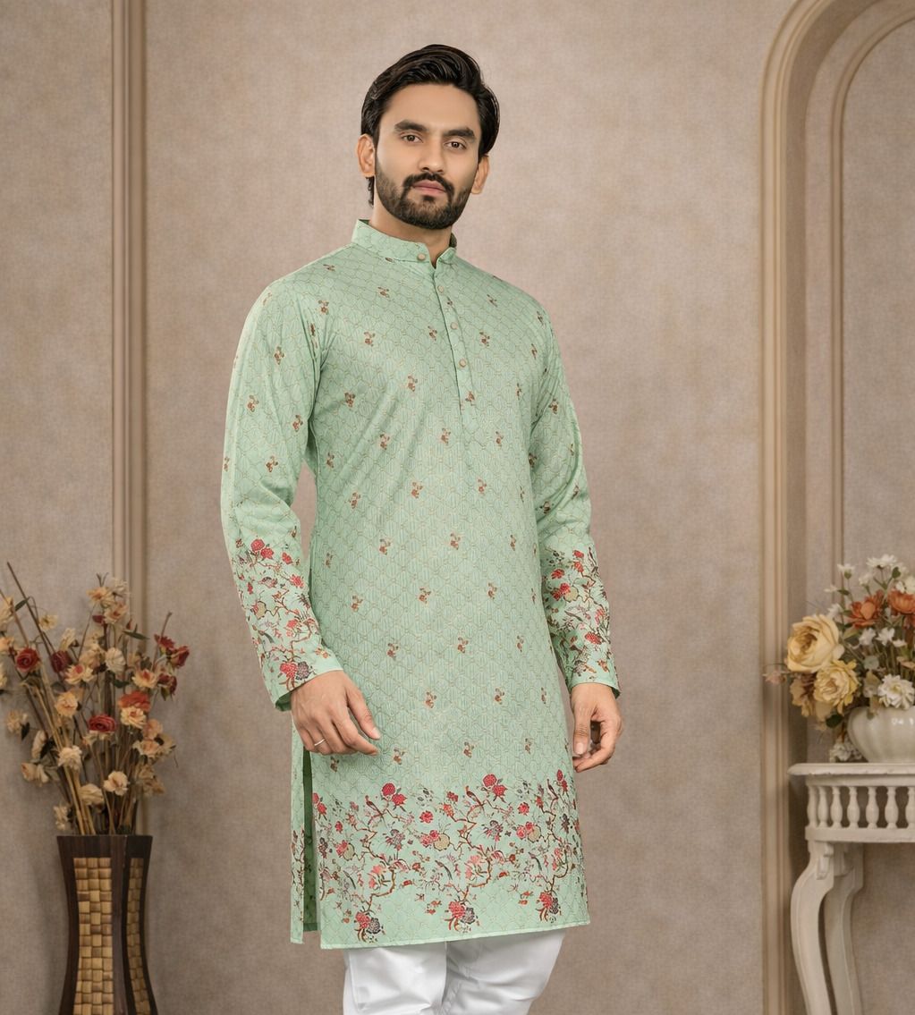 cellux Men Printed, Floral Print Cotton Rayon Straight Kurta-picture-33