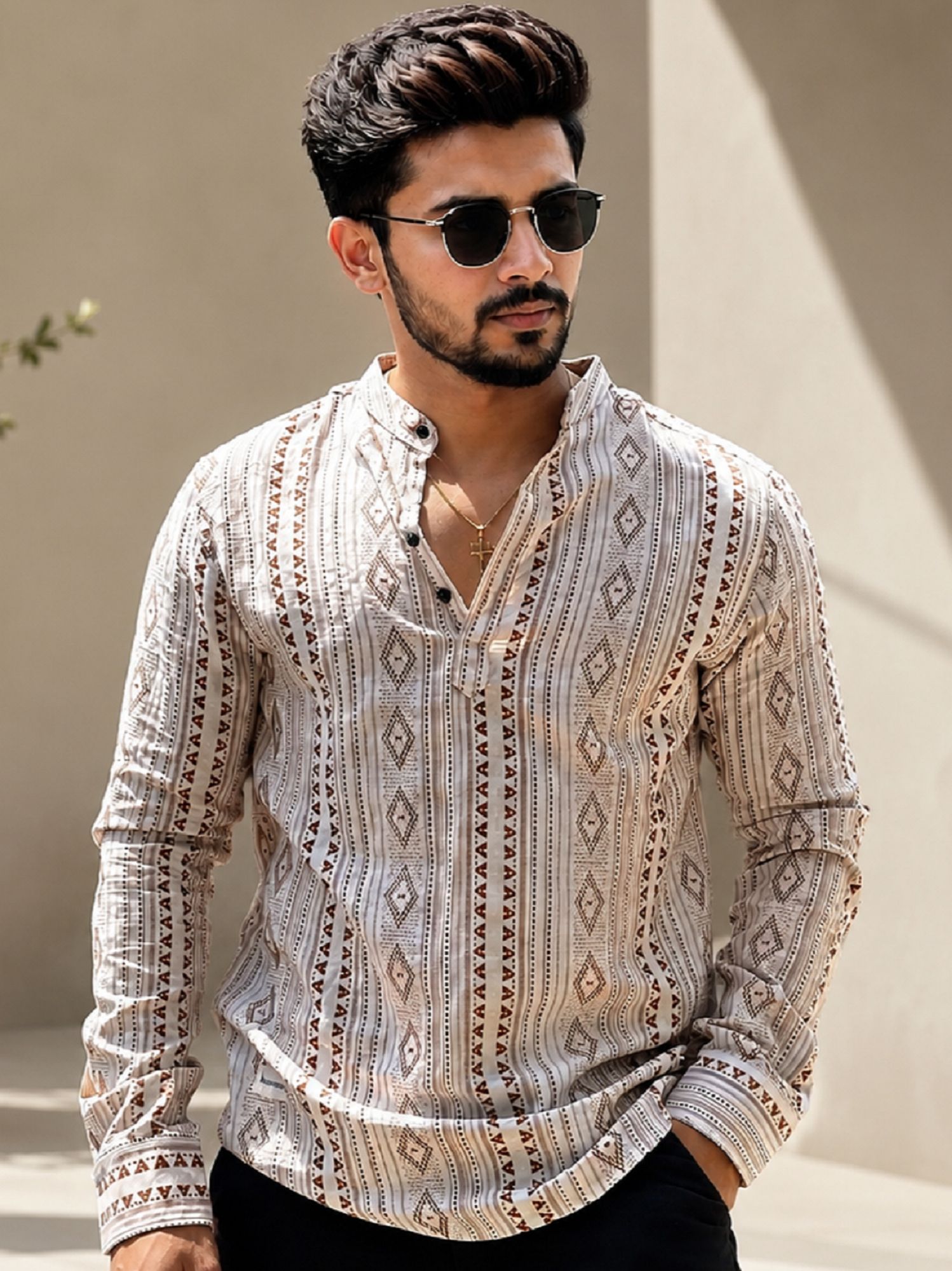 shoolin Printed Linen Blend Straight Kurta for Men-picture-26