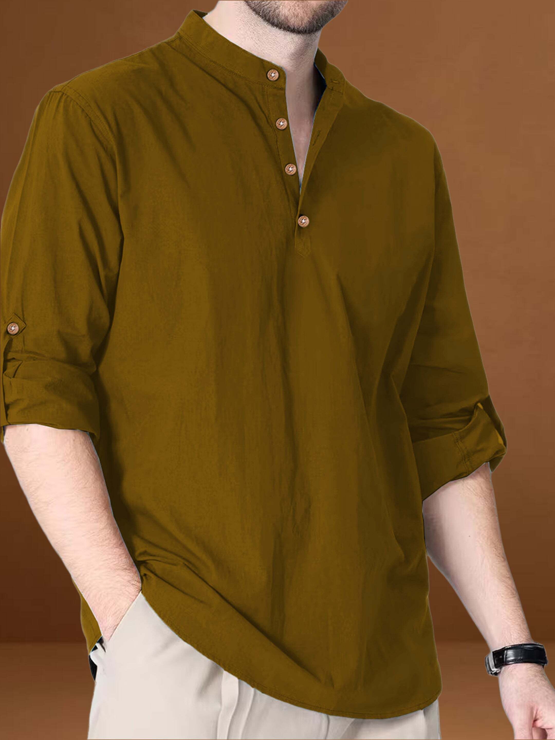 trendivastra Solid Cotton Blend A-line Kurta for Men-picture-5