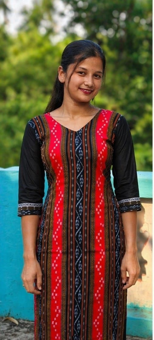 Ikat Cotton Linen A-line Kurta for Women-image-3