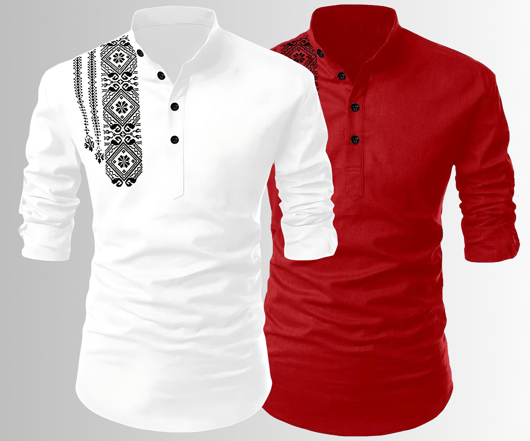 fashion marts Pack of 2 Embroidered Cotton Blend Straight Kurta for Men-picture-11