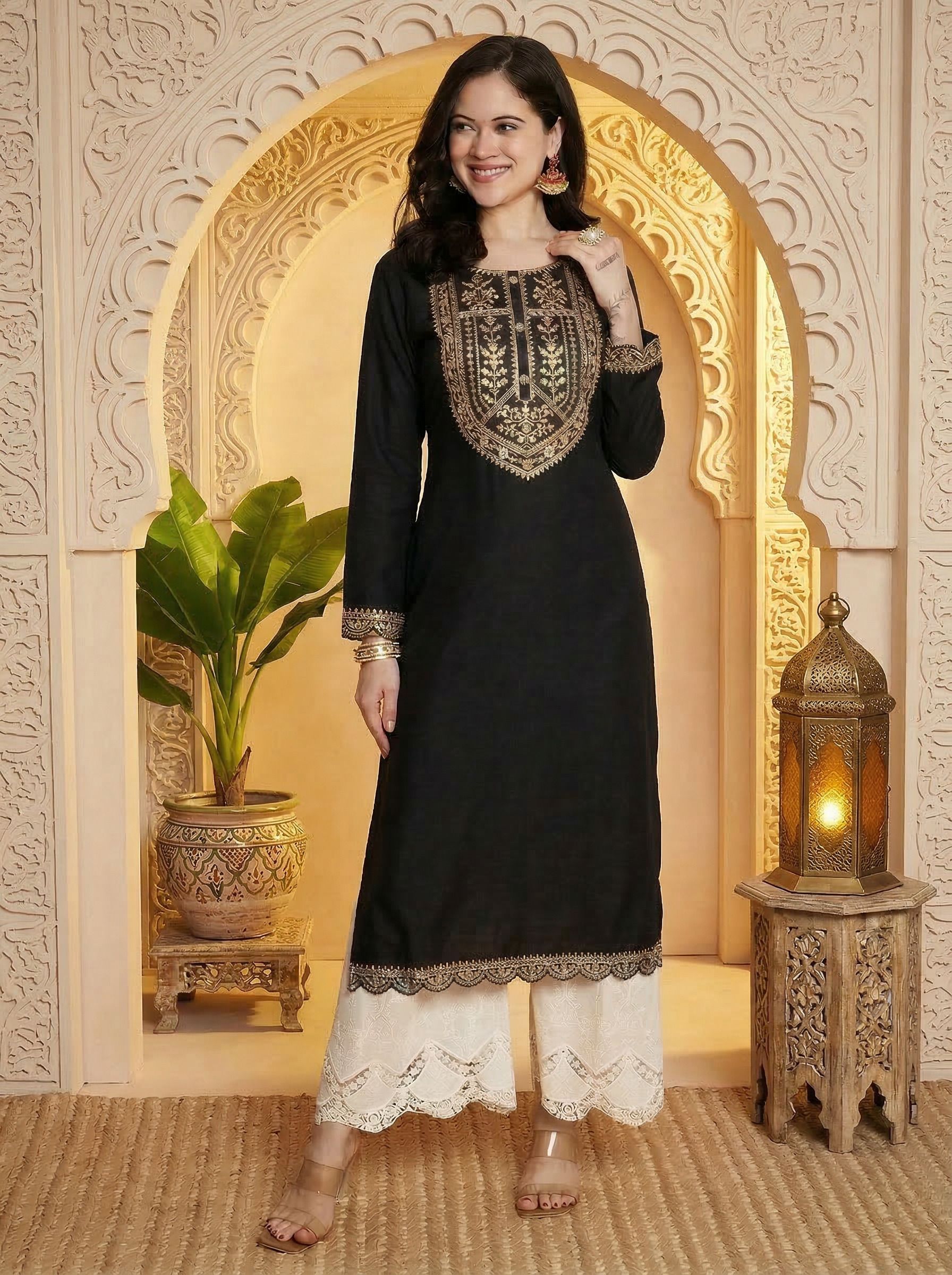 Women Embroidered Silk Blend A-line Kurta-image-32