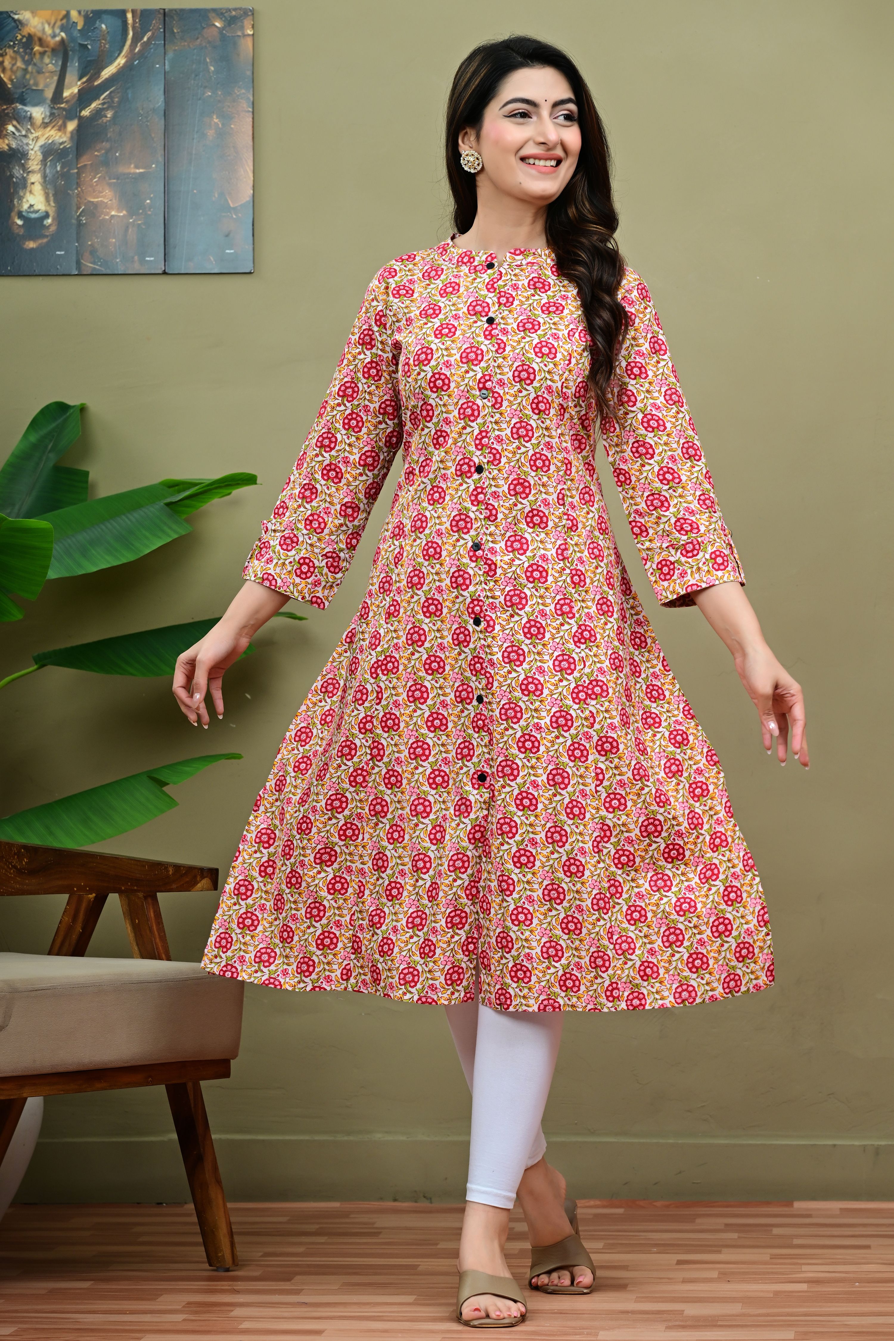 Printed Viscose Rayon A-line Kurta for Women-image-38
