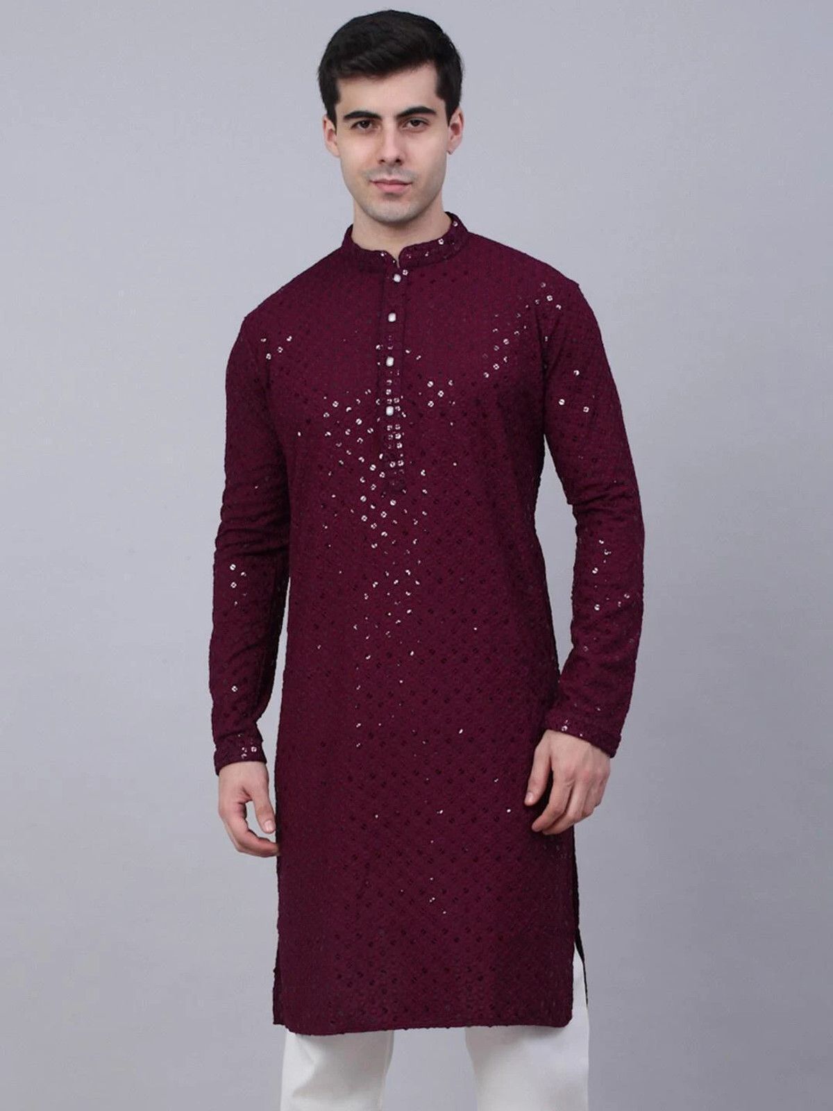 triguna Chikan Embroidery Viscose Rayon Straight Kurta for Men-picture-43