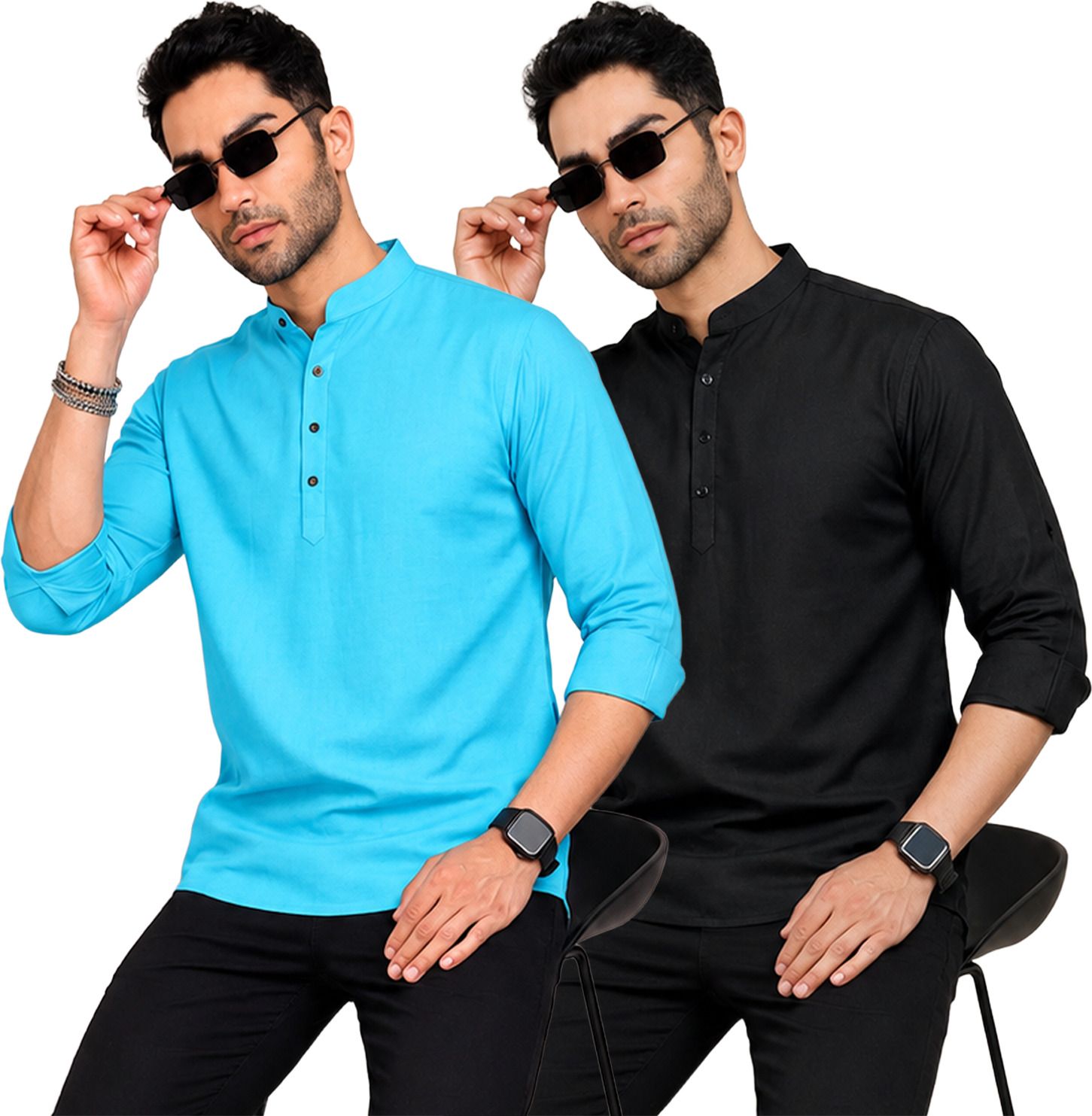 fashion marts Pack of 2 Self Design Cotton Blend Straight Kurta for Men-picture-12
